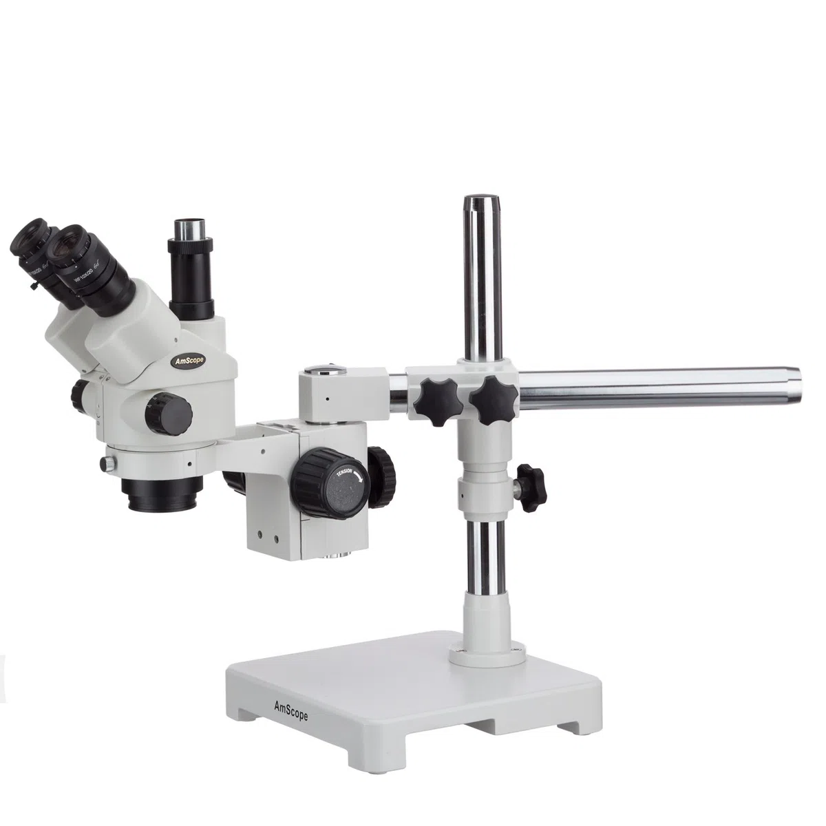 AmScope 3,5 x -45 x stéréo Simul-focal Zoom microscope sur un seul Bras avec perche avec bague de 144-led lumière et appareil photo 1,3 Mp