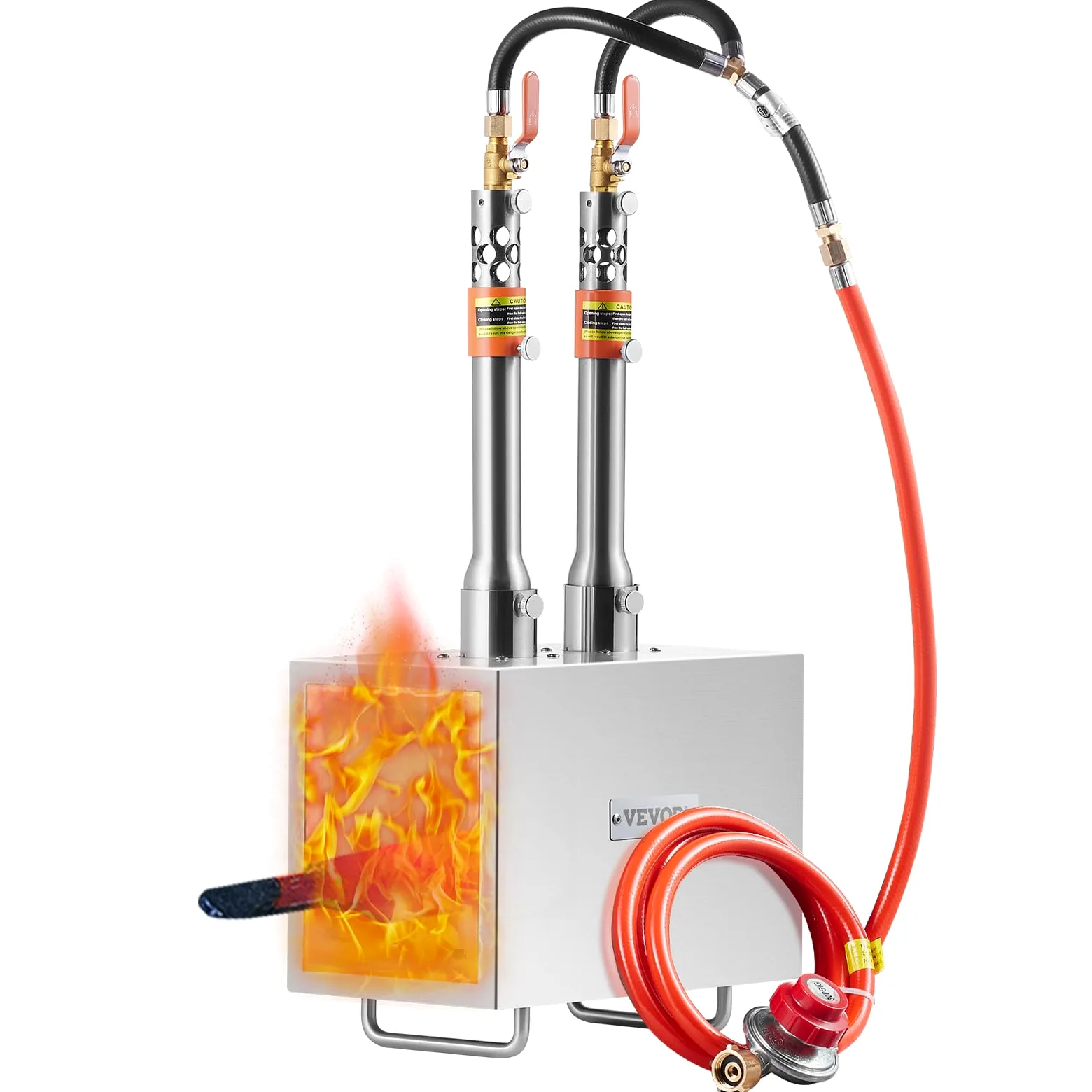 VEVOR Forge à Gaz Propane Portable, Four de Forge à Gaz Carré avec 2 Brûleurs, Température Max 1427 ℃, Outils et Équipements de Forgeage au Gaz en Inox, pour Couteliers Maréchaux-Ferrants Forgerons
