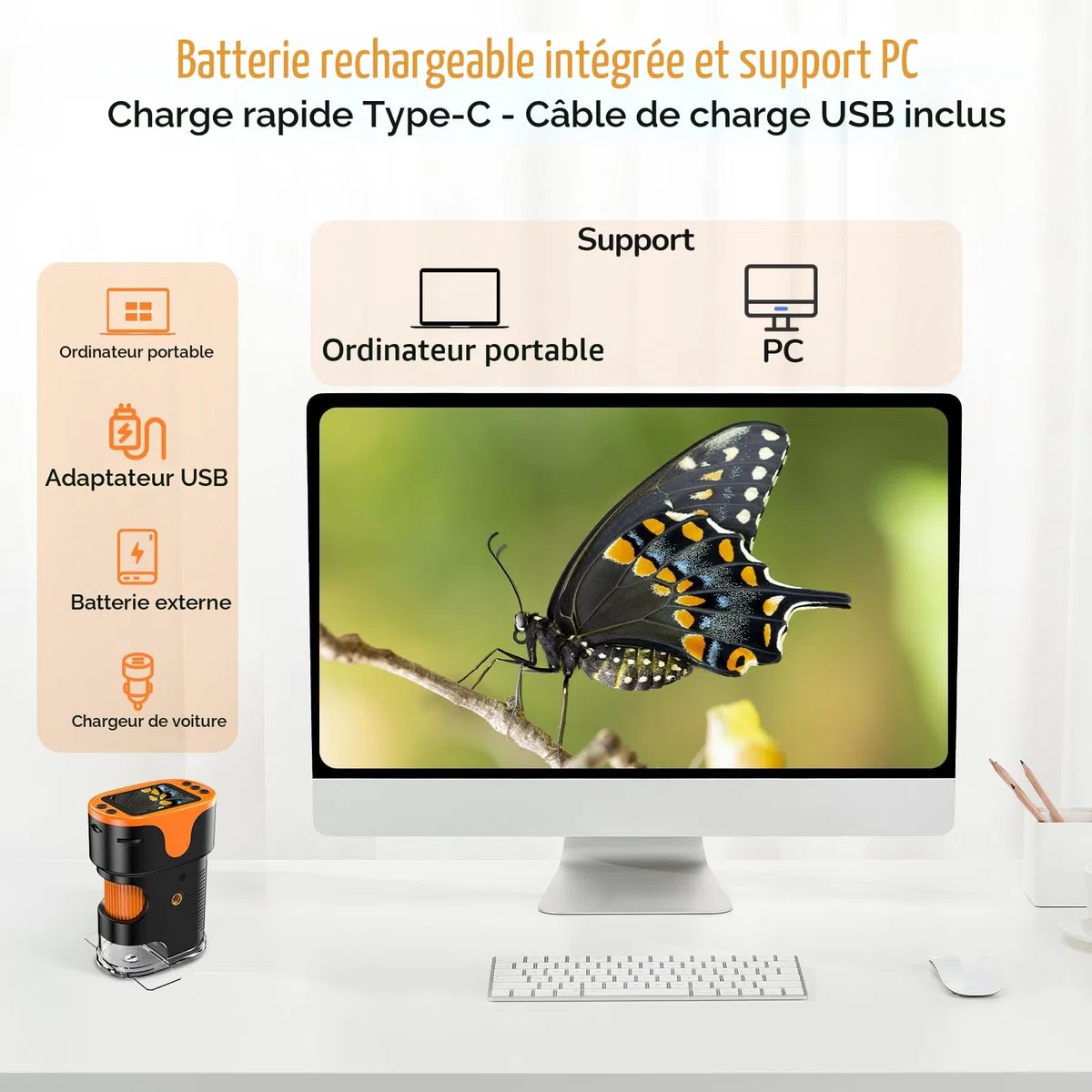 Microscope Numérique avec Écran de Poche pour Enfants: Loupe Rechargeable Mini Bijoux Jouet Éducatif Scientifique STEM Cadeau de Noël Filles Garçons de 4 à 12 avec Carte 32G Coque EVA