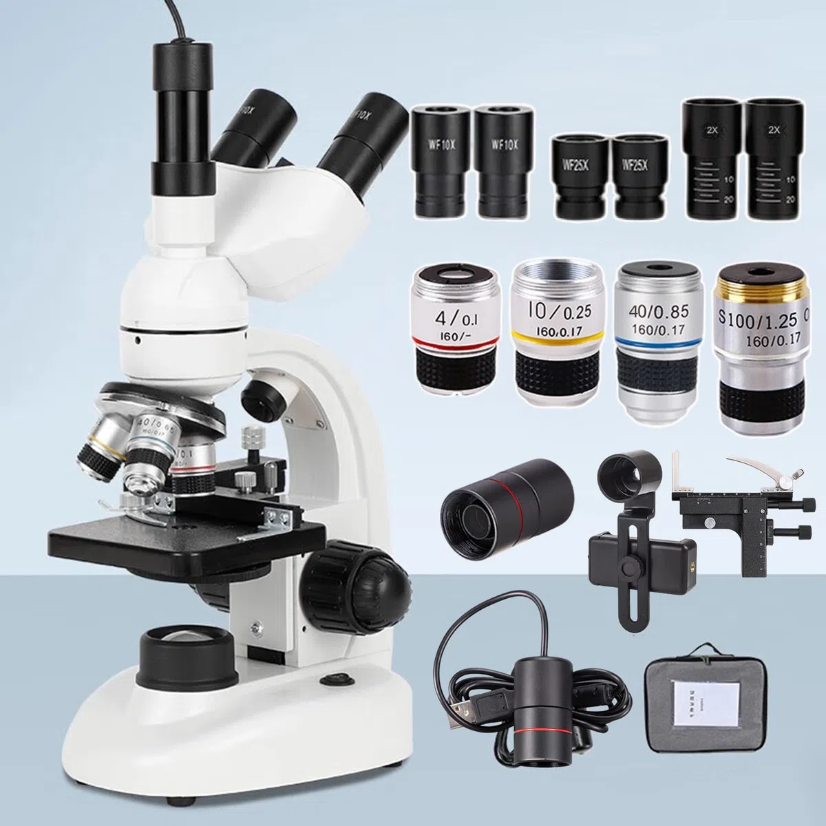 Microscope Optique Professionnel 5000X, avec oculaire électronique, Objectif 4X, 10X, 40X, 100X, Microscope trinoculaire amélioré pour Les élèves du Primaire et du secondaire