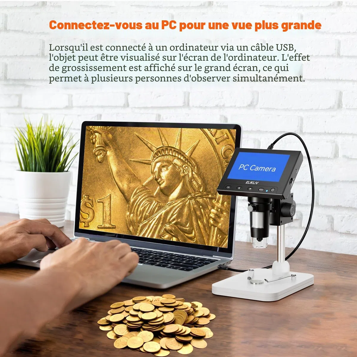 Elikliv Microscope numérique LCD pour pièces de Monnaie 1000x, Loupe avec 8 LED réglables, Vue PC Compatible avec Windows, EDM4, 4,3 Pouces