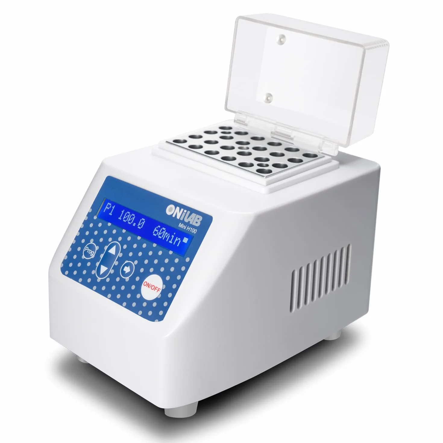 ONiLAB Mini incubateur de bain sec, 15 x 1,5 ml, bloc chauffant en aluminium, écran LCD, contrôle de la minuterie, jusqu'à 100 C, précision 0,5 C, 9 programmes en mémoire, fonction d'étalonnage rapide