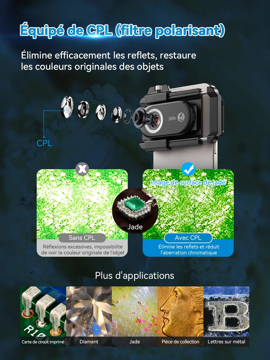 APEXEL 3in1 Microscope Telephone Portable,100-200X téléphone Microscope pour Smartphone,Explorez Le Monde microscopique avec Le pour Smartphone