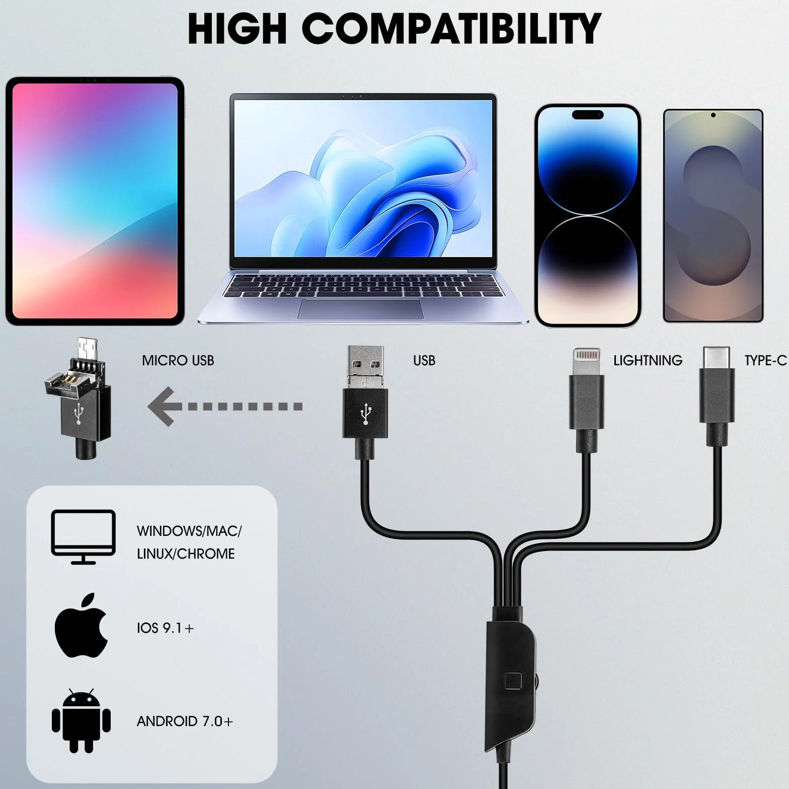 Microscope USB 1080p avec Support en métal, 50X-1000X Microscope numérique Portable Compatible avec iPhone/Android/Windows/Mac