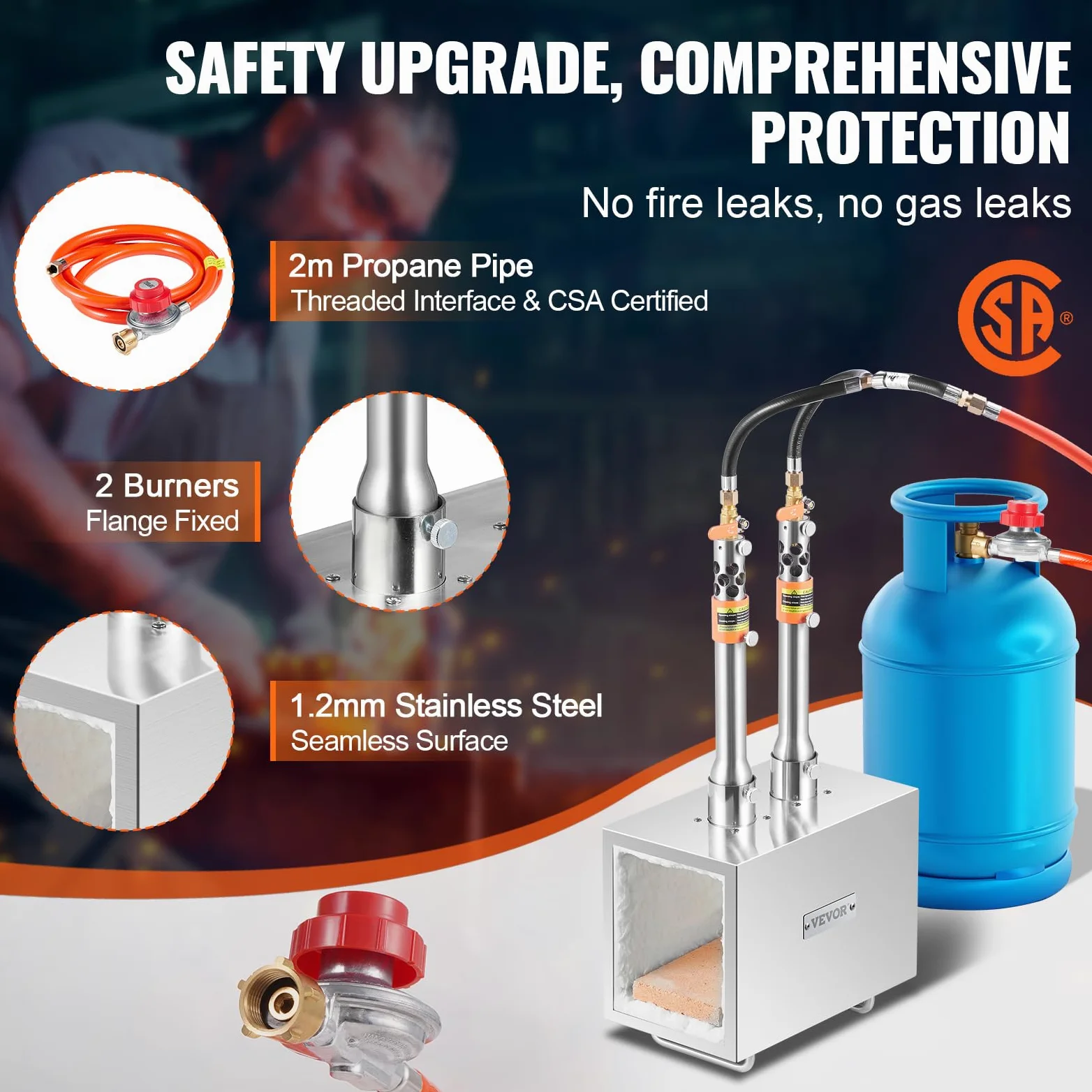 VEVOR Forge à Gaz Propane Portable, Four de Forge à Gaz Carré avec 2 Brûleurs, Température Max 1427 ℃, Outils et Équipements de Forgeage au Gaz en Inox, pour Couteliers Maréchaux-Ferrants Forgerons
