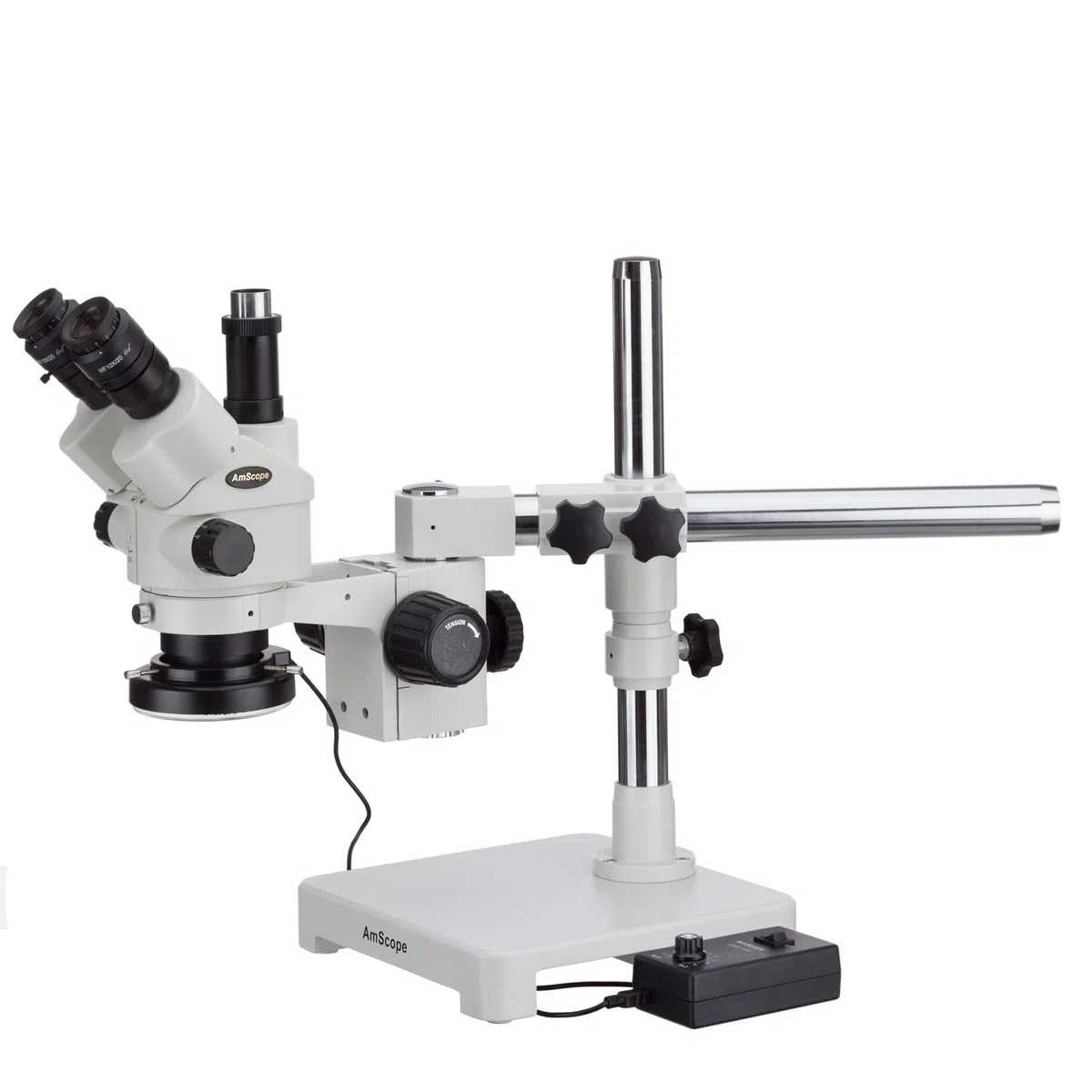 AmScope 3,5 x -45 x stéréo Simul-focal Zoom microscope sur un seul Bras avec perche avec bague de 144-led lumière et appareil photo 1,3 Mp