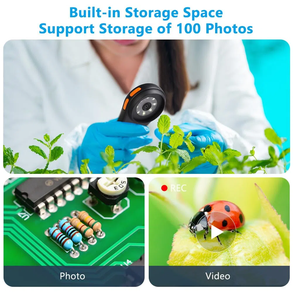 Microscope Numérique, Microscope Portable, 500x Loupe de Lecture Lumineuse avec écran IPS 2.0'' et 8 LED Ajustables, Rechargeables, pour explorer et apprendre, Enfants et Adultes.