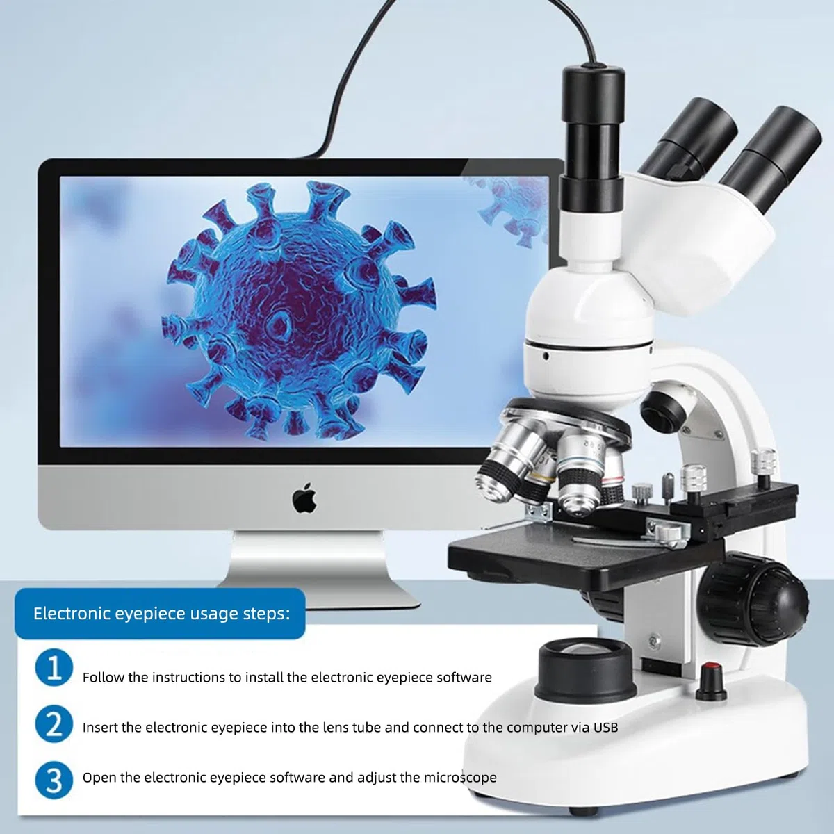 Microscope Optique Professionnel 5000X, avec oculaire électronique, Objectif 4X, 10X, 40X, 100X, Microscope trinoculaire amélioré pour Les élèves du Primaire et du secondaire