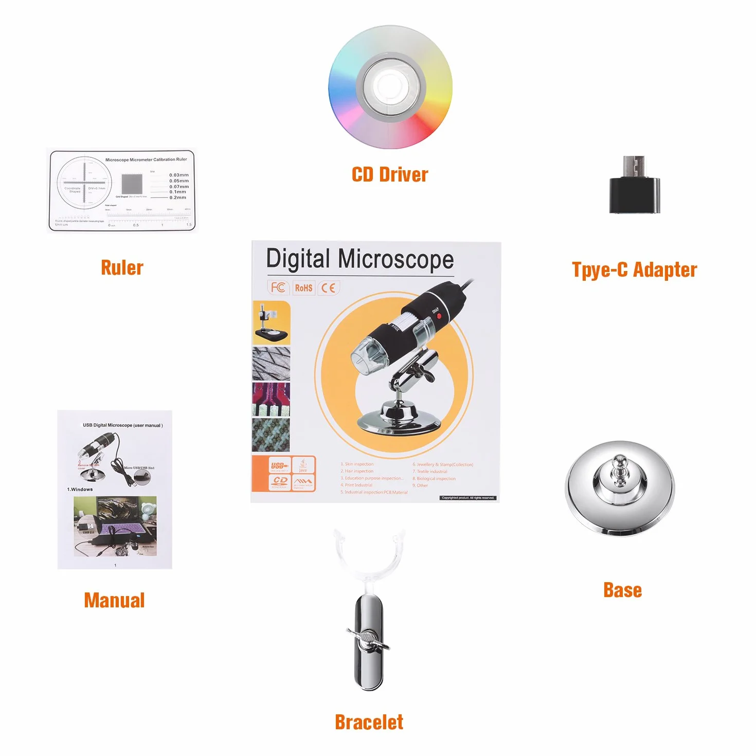 Microscope numérique USB, Endoscope de grossissement 40X-1000X Portable Bysameyee, Microscope Digital 8 LED pour Windows 7/8/10 Mac Linux sous Android (avec OTG)