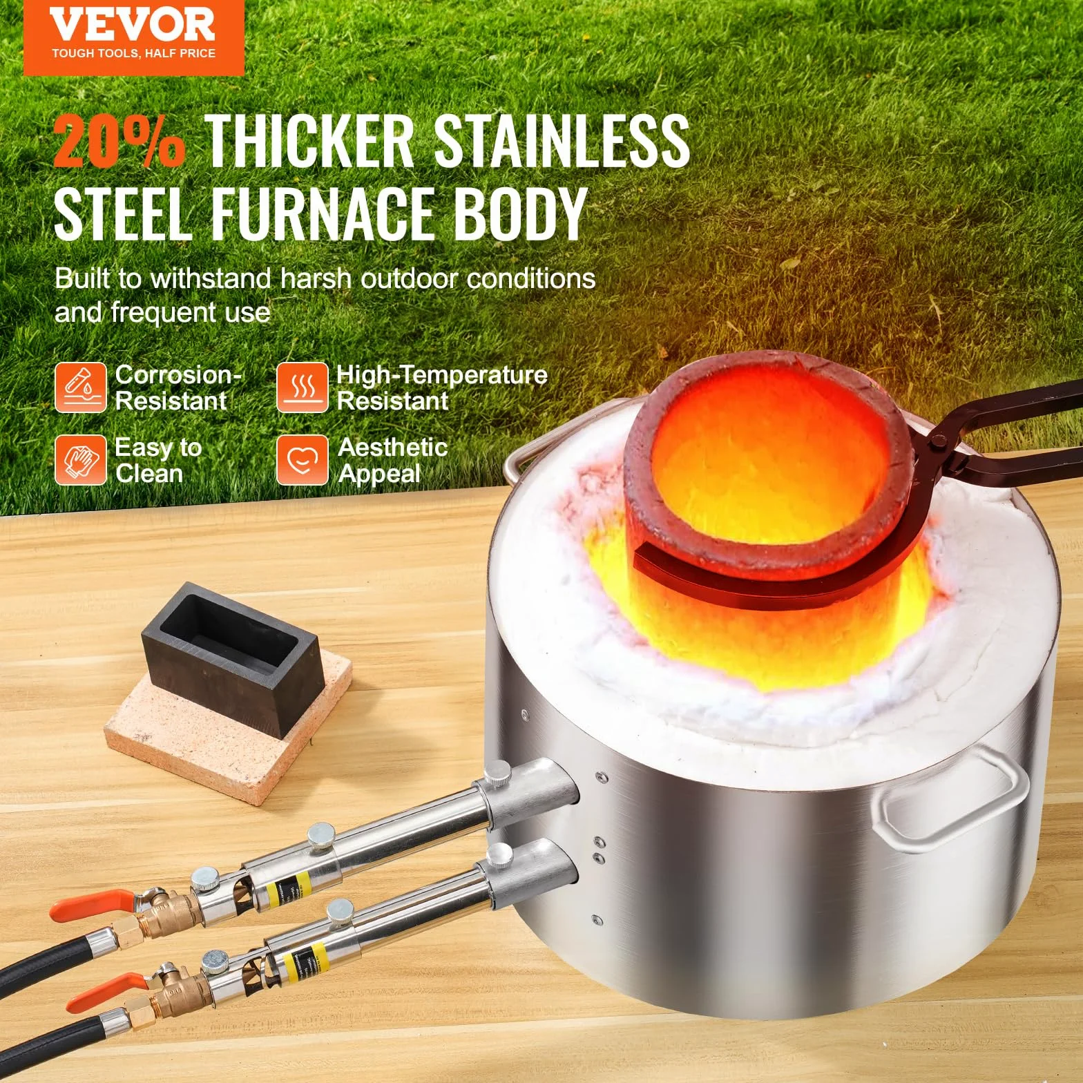 VEVOR Kit de fusion au propane - 16 kg - Double brûleur - Avec creets et pinces - Outil de fusion pour or, argent, cuivre, aluminium, recyclage des métaux