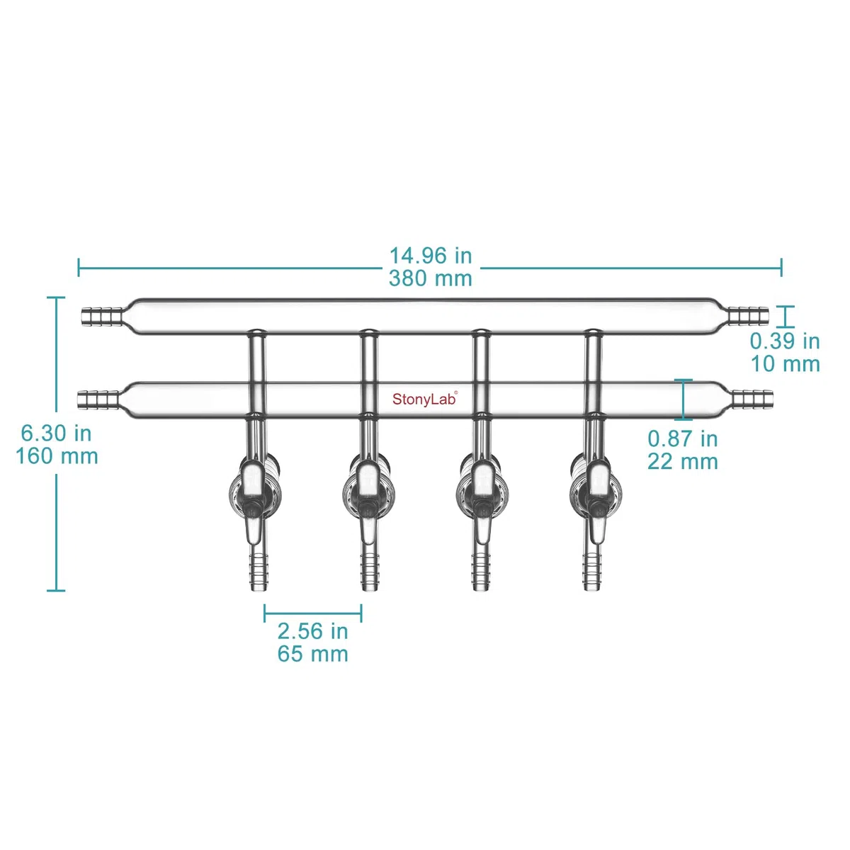 stonylab Collecteur à Double Vide en Verre, Verre Borosilicaté Collecteur à Double Banque de Gaz Sous Vide avec 4 Ports et 4 Stopcocks en Verre Gaz Sous Vide Distributeur pour Laboratoire Schlenk Line