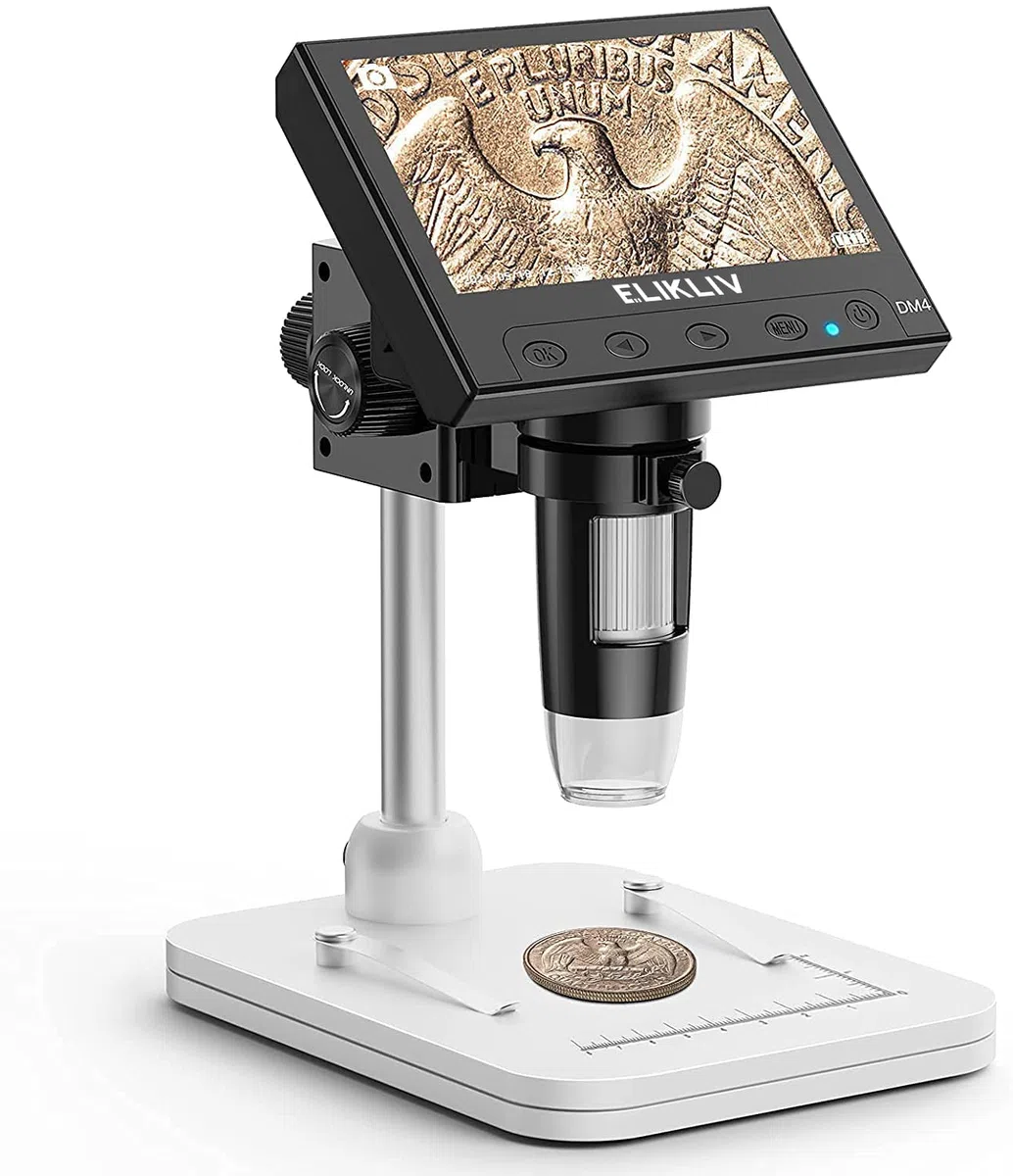 Elikliv Microscope numérique LCD pour pièces de Monnaie 1000x, Loupe avec 8 LED réglables, Vue PC Compatible avec Windows, EDM4, 4,3 Pouces