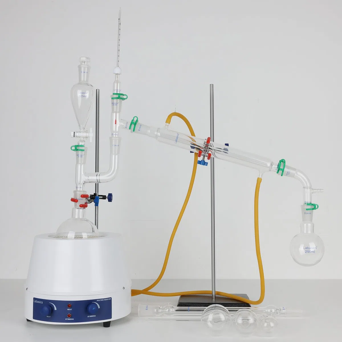 Labasics Kit de Distillation 500 ml, Appareil de Distillation en Verre Borosilicaté pour Extraction, 24/40, Verrerie de Laboratoire