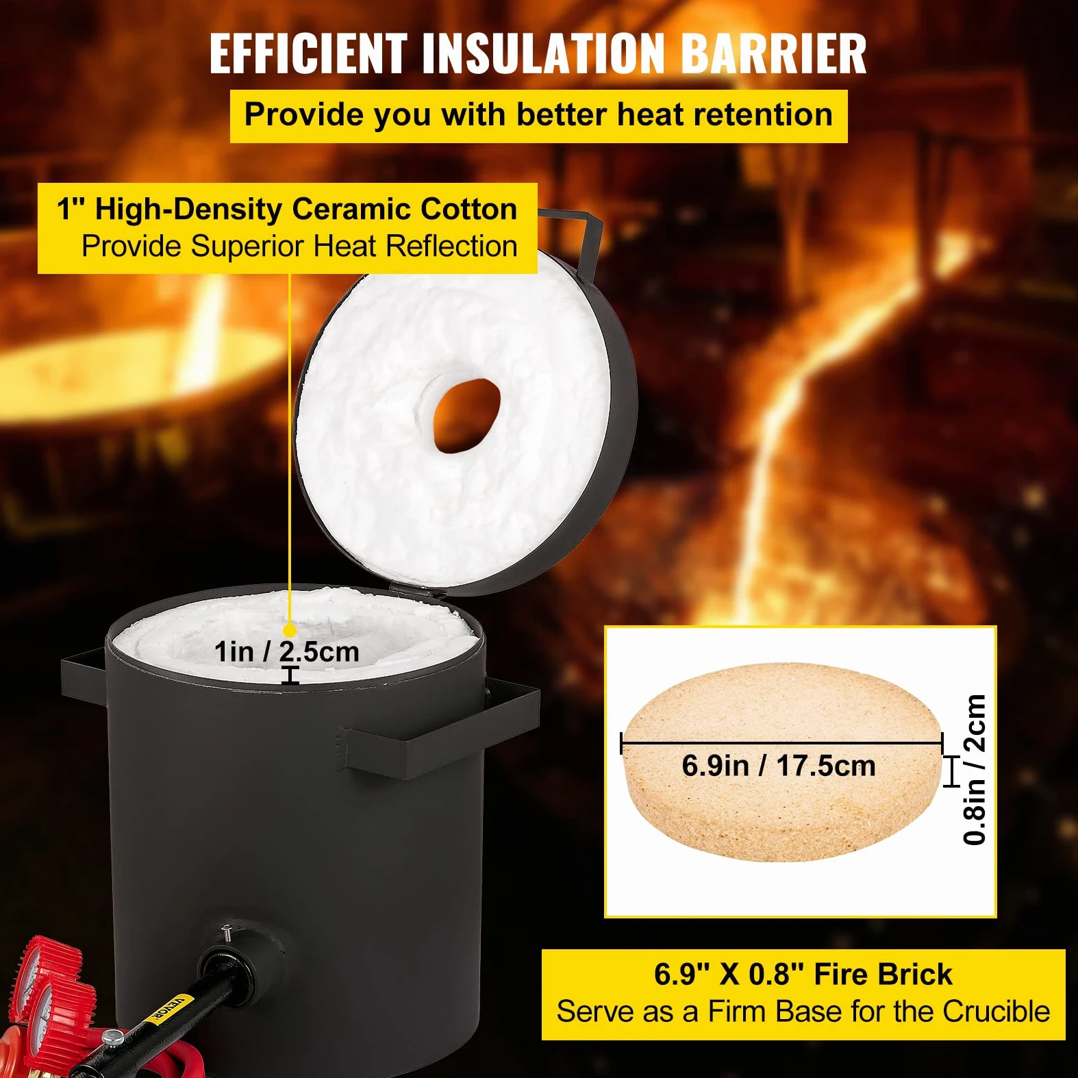 VEVOR Forge à Gaz Propane Four de Fusion 76,8 kW·h avec Creuset Graphite 10 kg, Four de Fusion de Métaux Chauffage Rapide et Efficace avec Brûleur à Gaz pour Fondre Cuivre Or Argent Aluminium Zinc