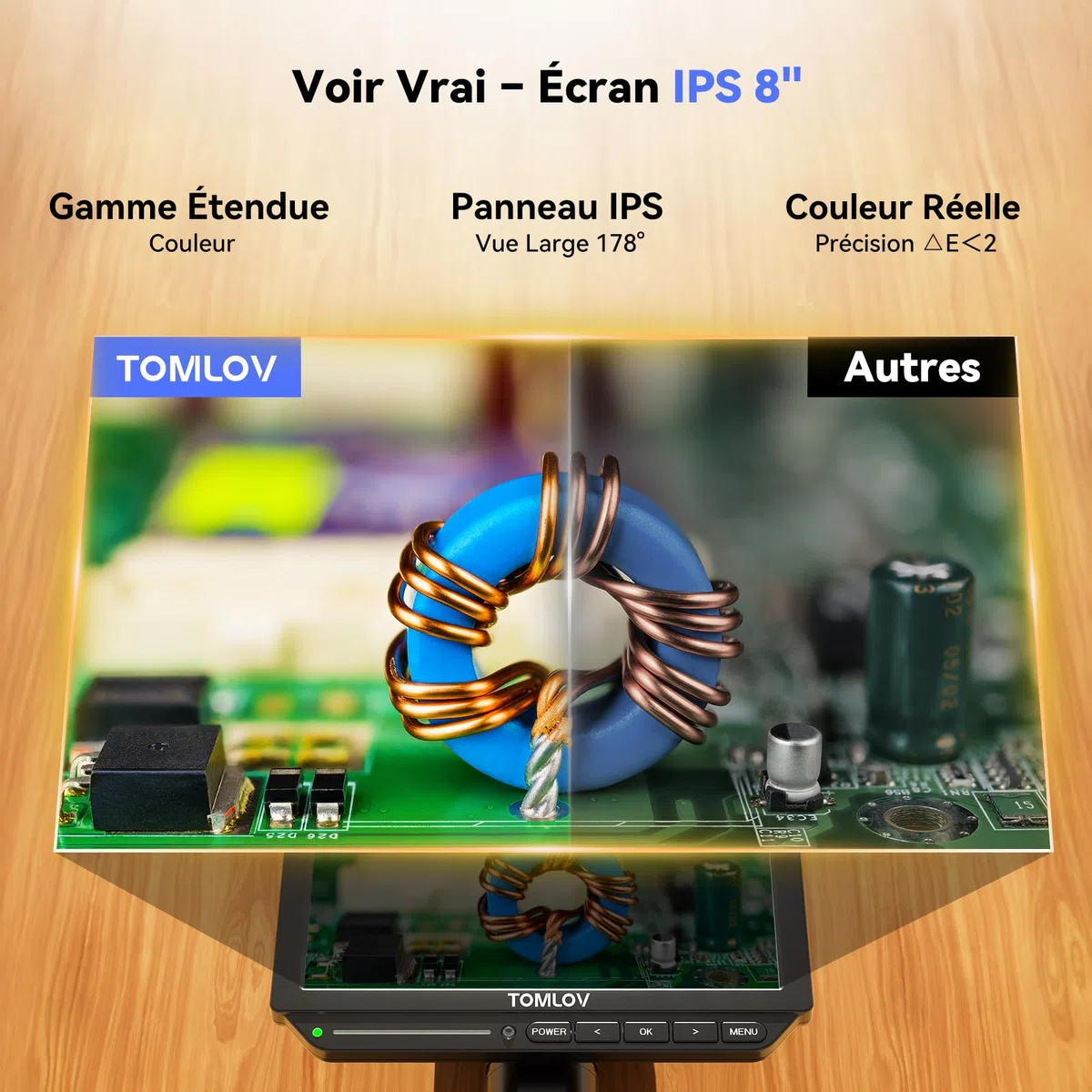 TOMLOV TM4K-AF Flex Microscope Numérique Autofocus 4K HDMI, Écran de 8" IPS avec Bras Flexible, Loupe Professionnel 2000X pour Pièces et Soudure, Tapis de Soudure, Lumières Latérales, Carte 64 Go