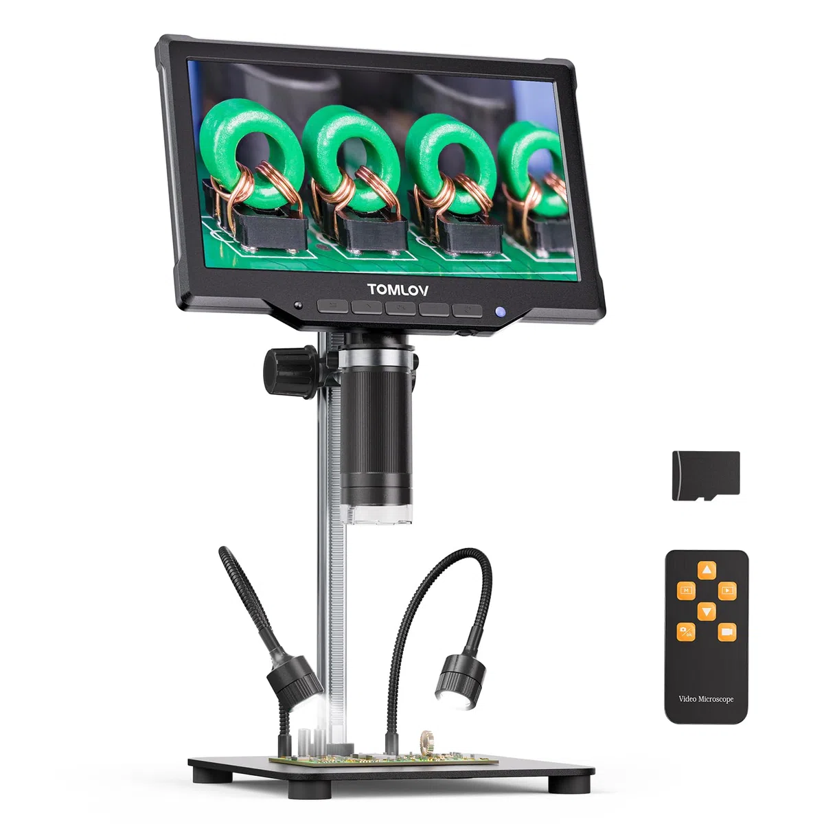 TOMLOV DM10 Microscope numérique 10,1" 1080p 1200X HD IPS pour pièces d'erreur avec lumière, microscope à souder LCD 16 MP pour adultes avec écran, vue PC, 32 Go