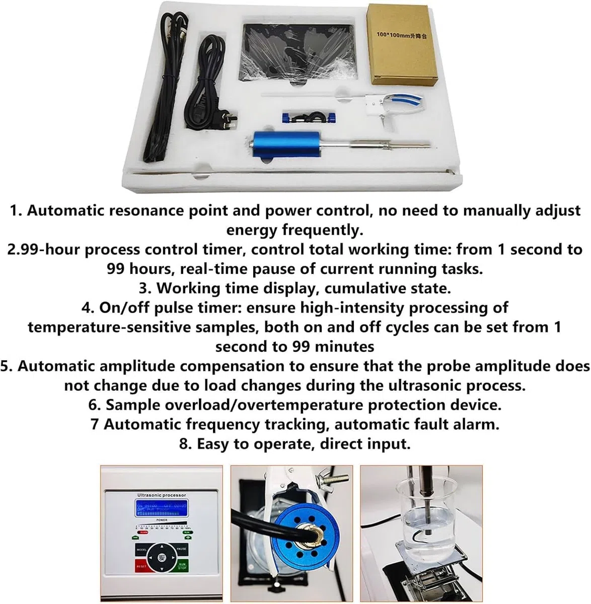 Sonicateur,Mélangeur Perturbateur Cellules,Homogénéisateur à Ultrasons,émulsificateur Laboratoire,Réglable 1 S à 99 H,pour Biologie,Optique,Bijouterie,aérospatiale Et Matériel 10mm