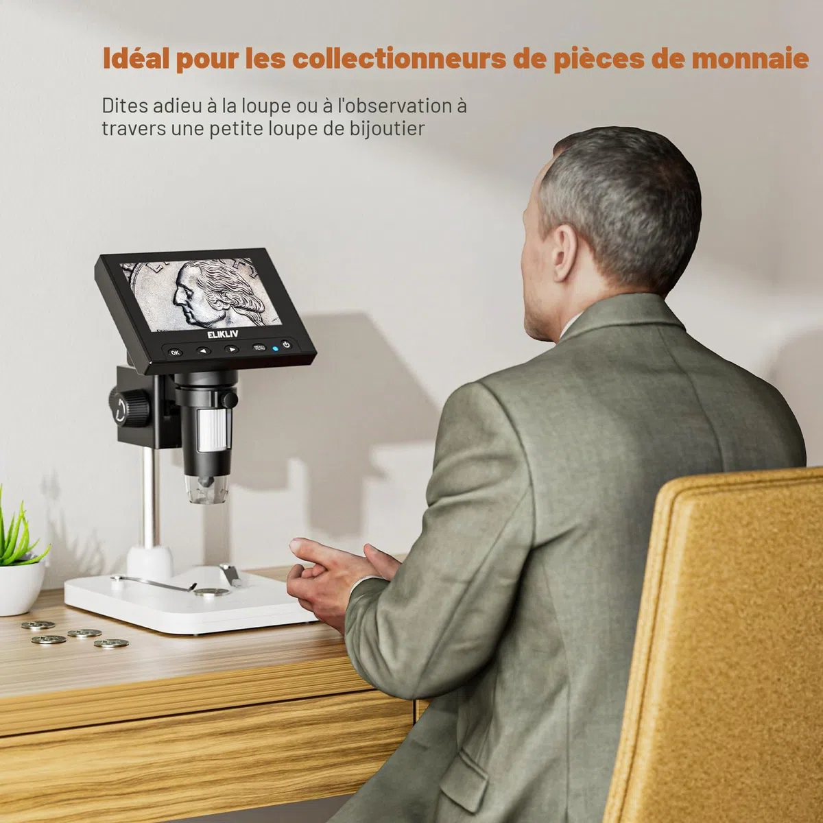 Elikliv Microscope numérique LCD pour pièces de Monnaie 1000x, Loupe avec 8 LED réglables, Vue PC Compatible avec Windows, EDM4, 4,3 Pouces