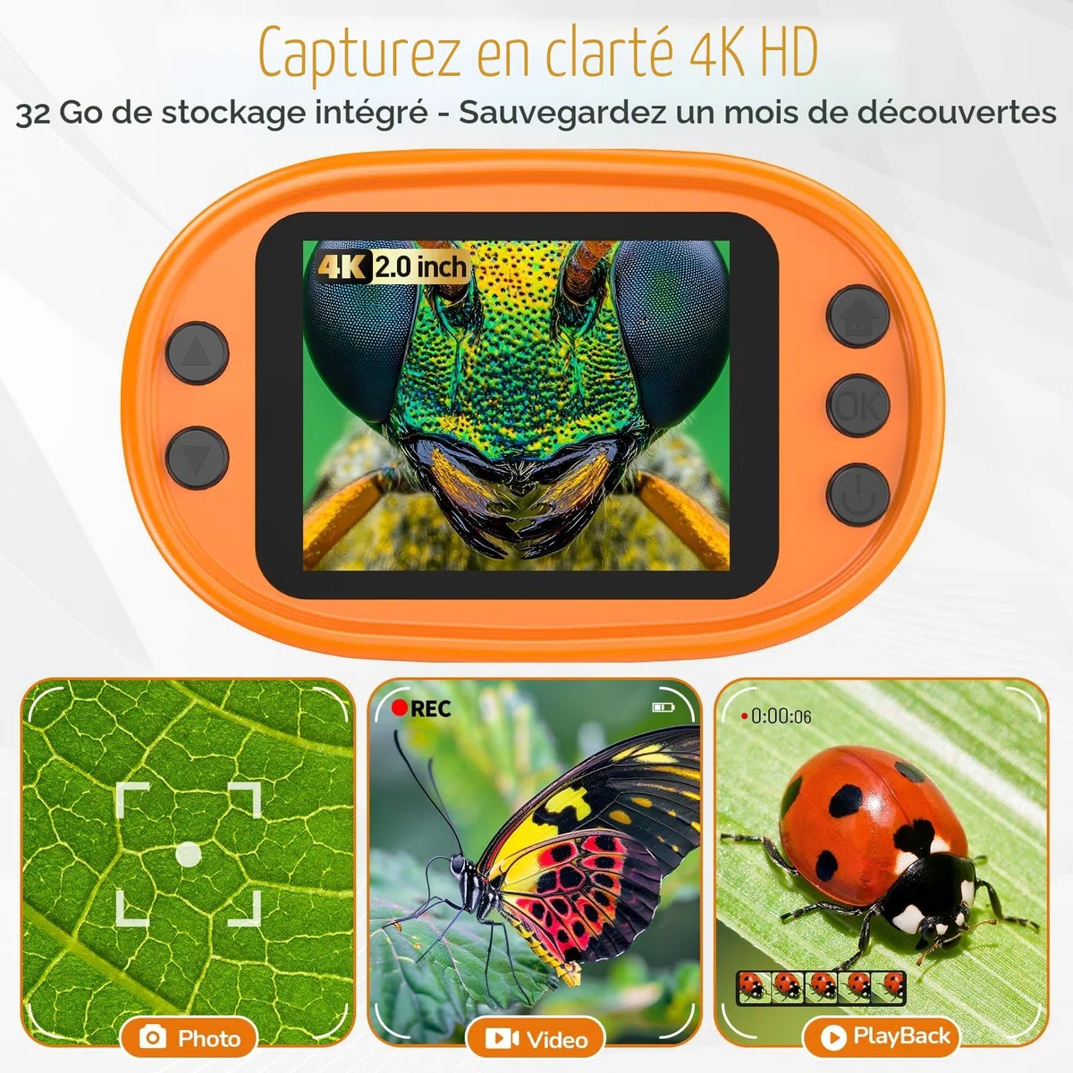 Microscope Numérique avec Écran de Poche pour Enfants: Loupe Rechargeable Mini Bijoux Jouet Éducatif Scientifique STEM Cadeau de Noël Filles Garçons de 4 à 12 avec Carte 32G Coque EVA