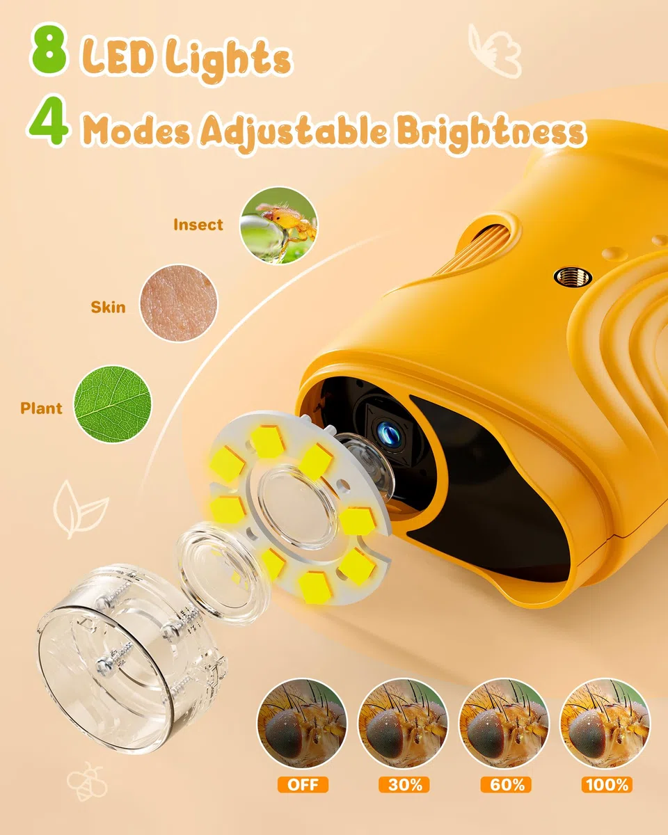 1000X Microscope Enfant Portable Loupe: Microscope NuméRique pour 2.0" IPS Pouces - Cadeau Fille 4-12 Ans Garcon Fille - Mini Magnifying Glass - Kids Jouet