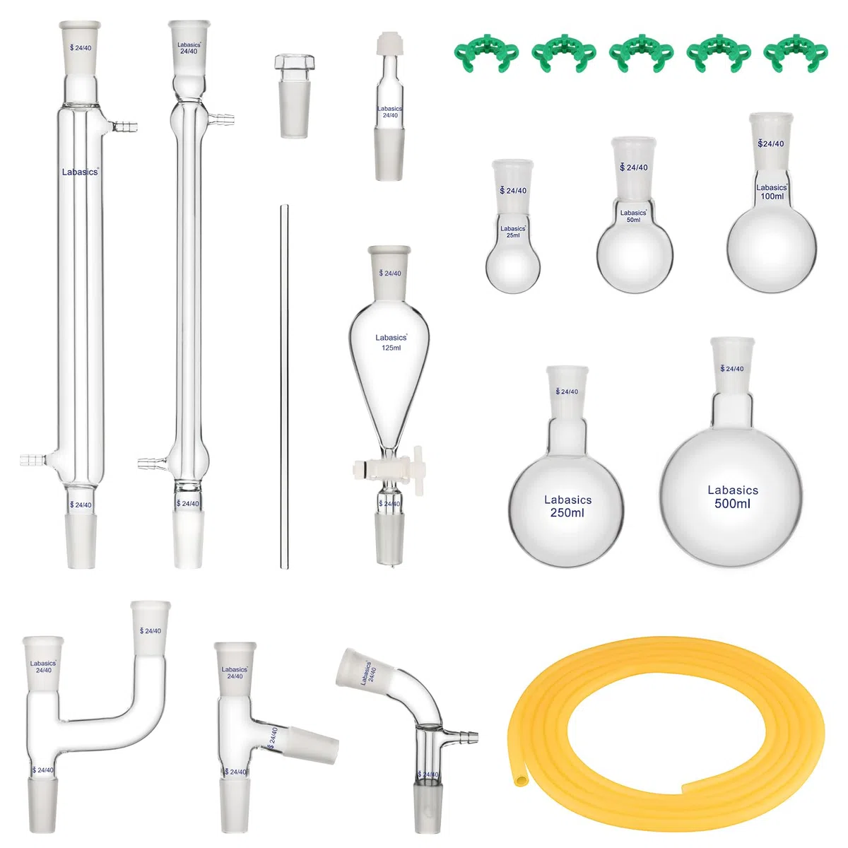 Labasics Kit de Distillation 500 ml, Appareil de Distillation en Verre Borosilicaté pour Extraction, 24/40, Verrerie de Laboratoire
