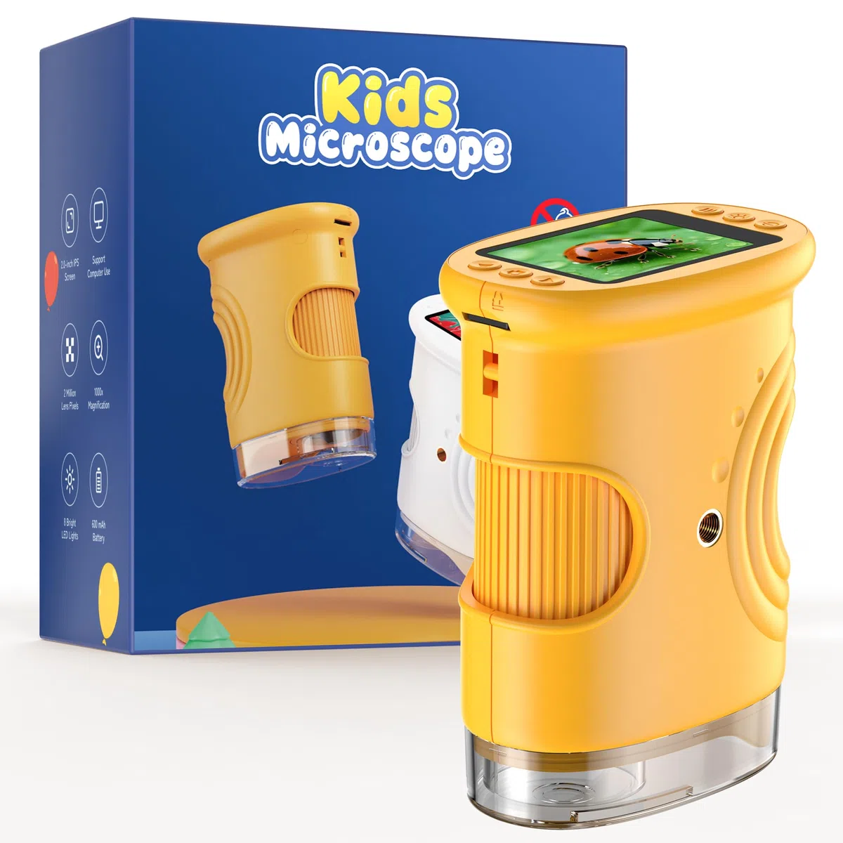 1000X Microscope Enfant Portable Loupe: Microscope NuméRique pour 2.0" IPS Pouces - Cadeau Fille 4-12 Ans Garcon Fille - Mini Magnifying Glass - Kids Jouet