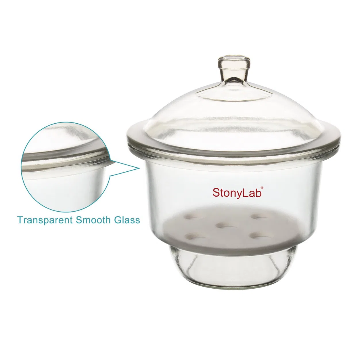 stonylab Dessiccateur en Verre, Dessiccateur de Laboratoire avec Couvercle à Bouton et Plaque en Porcelaine de ID:180 mm pour Recherche en Laboratoire