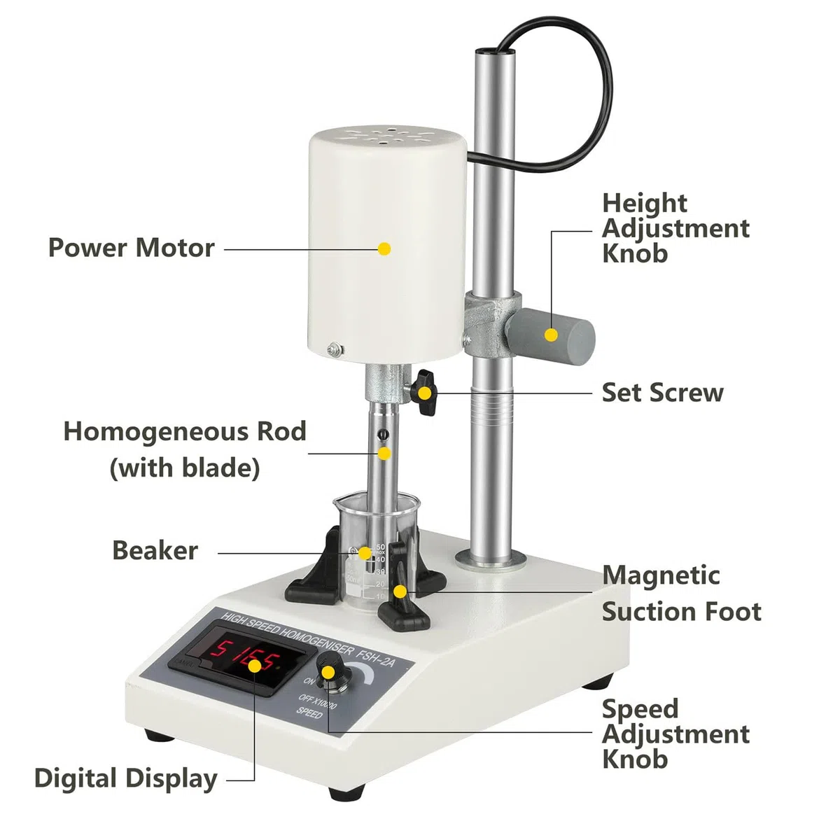 Émulsifiant de Dispersion de Laboratoire d'homogénéisateur à Grande Vitesse 5~1000 ML Vitesse réglable 8000~22000 TR/Min avec 2 têtes de Travail