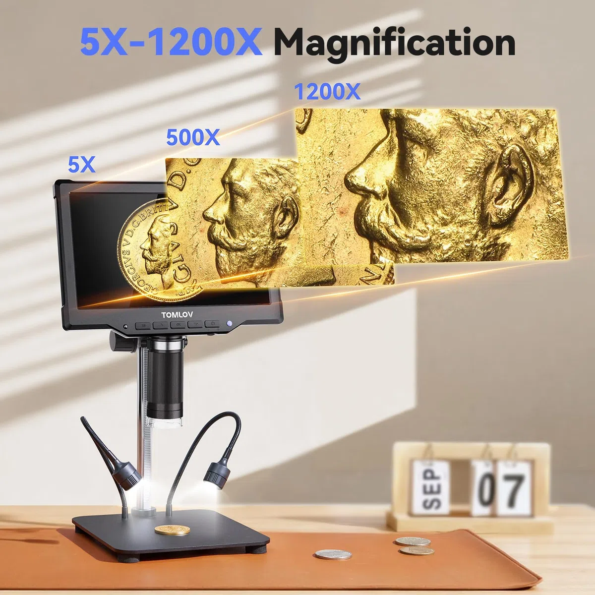 TOMLOV DM10 Microscope numérique 10,1" 1080p 1200X HD IPS pour pièces d'erreur avec lumière, microscope à souder LCD 16 MP pour adultes avec écran, vue PC, 32 Go
