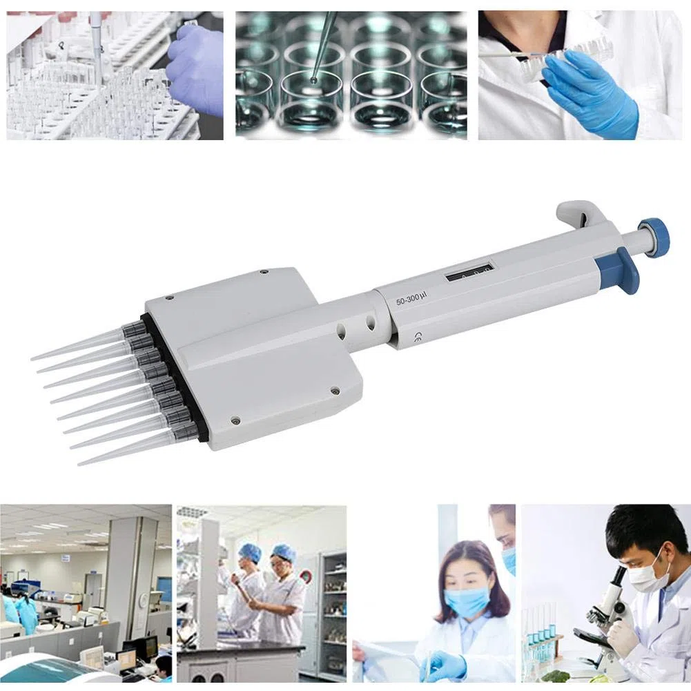 Pipette Multicanaux à 8 Canaux, Micropipette Réglable 50-300μl