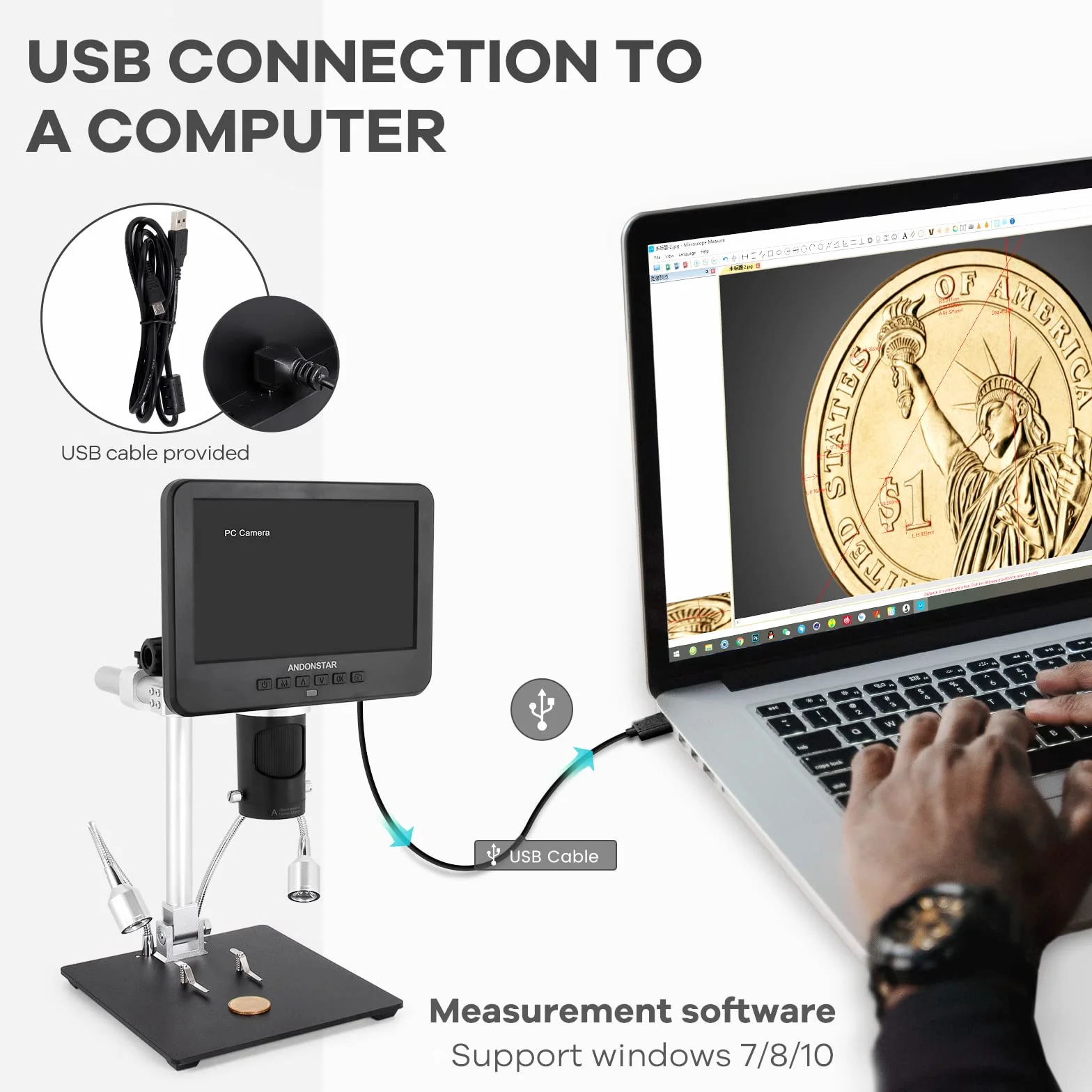 Andonstar AD246S Numérique HDMI 2000x Pour Adultes - Microscope à Souder LCD 7 Pouces Avec Enregistrement Vidéo UHD 2160P à 3 Lentilles - Kit Biologique Pour Pièces