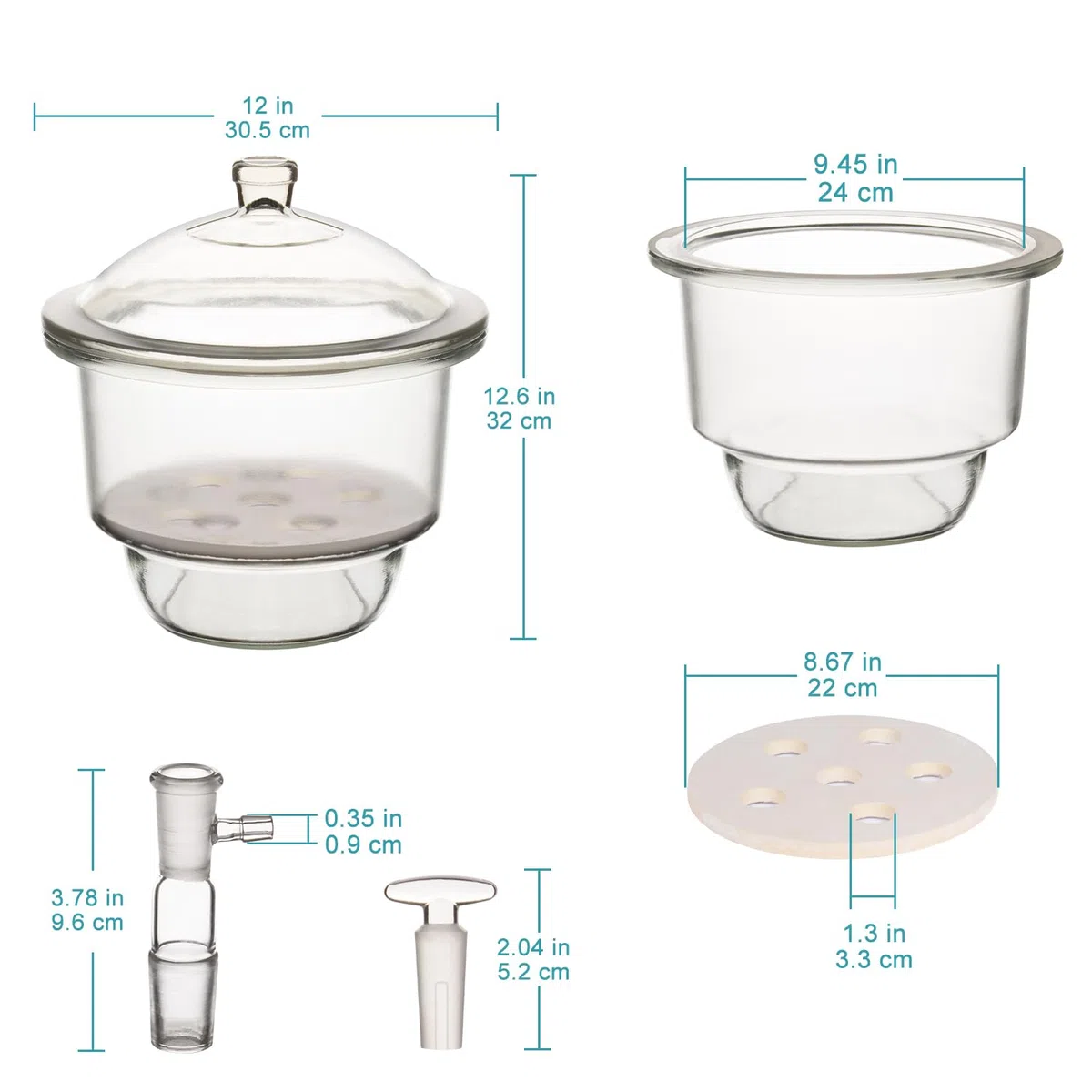 stonylab Dessiccateur Sous Vide en Verre, Laboratoire avec Vanne de Vide en Verre et Plaque de Porcelaine de ID:240 mm pour la Recherche en Laboratoire