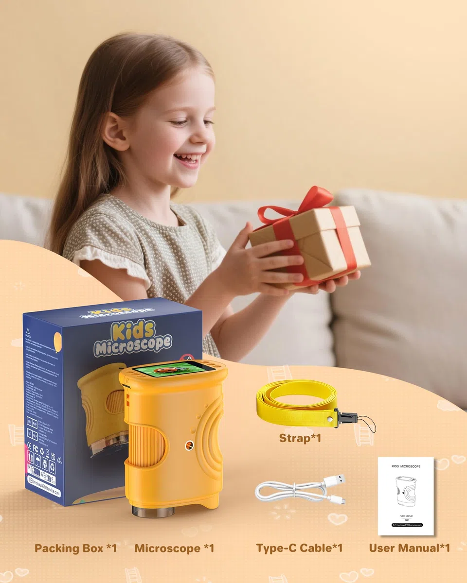 1000X Microscope Enfant Portable Loupe: Microscope NuméRique pour 2.0" IPS Pouces - Cadeau Fille 4-12 Ans Garcon Fille - Mini Magnifying Glass - Kids Jouet