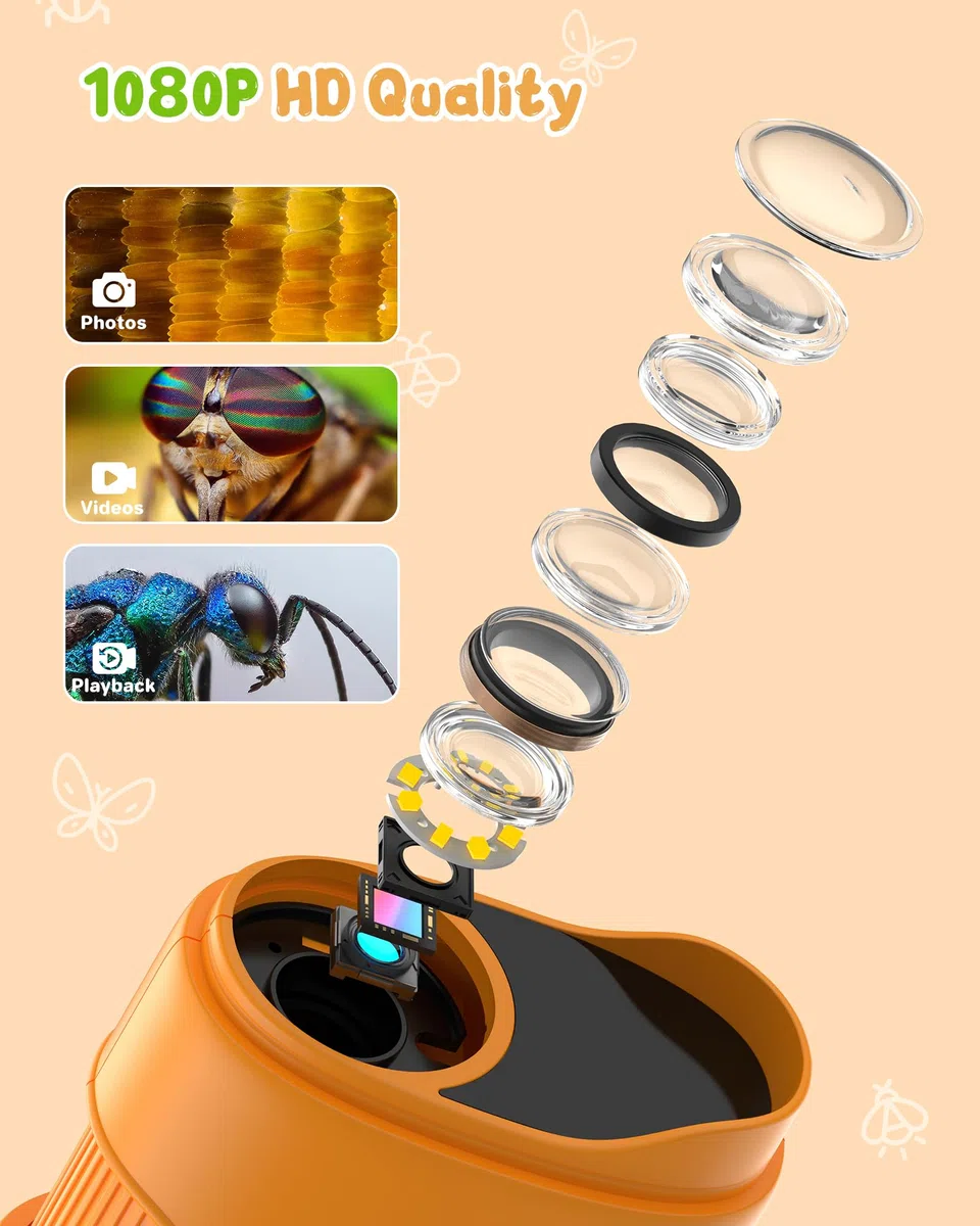 1000X Microscope Enfant Portable Loupe: Microscope NuméRique pour 2.0" IPS Pouces - Cadeau Fille 4-12 Ans Garcon Fille - Mini Magnifying Glass - Kids Jouet