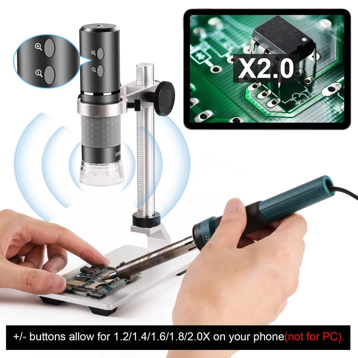 Microscope WiFi 4K avec Support Professionnel + étui pour iPhone Android PC, Microscope Numérique USB 50-1000X HD pour étui Les Téléphones iPad Android Tablette Windows Mac Chrome Linux