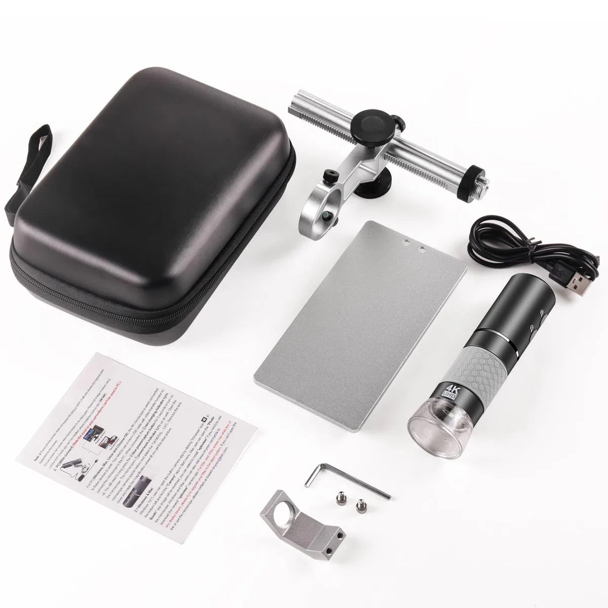 Microscope WiFi 4K avec Support Professionnel + étui pour iPhone Android PC, Microscope Numérique USB 50-1000X HD pour étui Les Téléphones iPad Android Tablette Windows Mac Chrome Linux