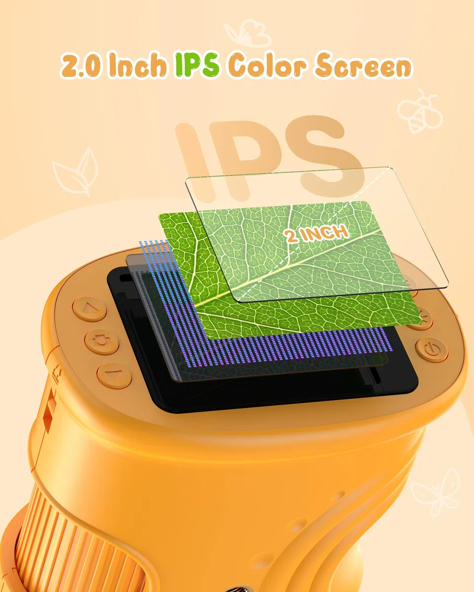 1000X Microscope Enfant Portable Loupe: Microscope NuméRique pour 2.0" IPS Pouces - Cadeau Fille 4-12 Ans Garcon Fille - Mini Magnifying Glass - Kids Jouet