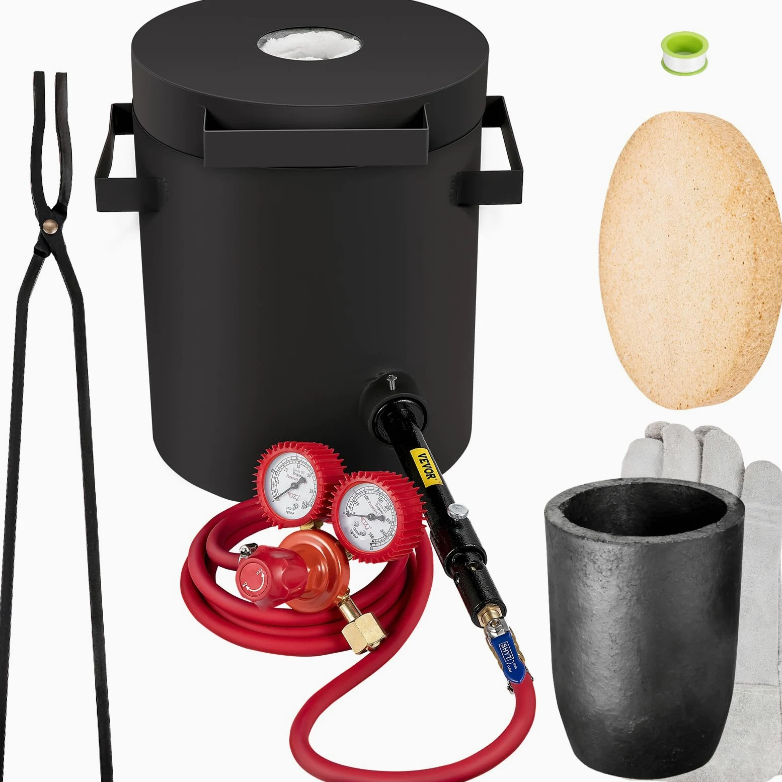 VEVOR Forge à Gaz Propane Four de Fusion 76,8 kW·h avec Creuset Graphite 10 kg, Four de Fusion de Métaux Chauffage Rapide et Efficace avec Brûleur à Gaz pour Fondre Cuivre Or Argent Aluminium Zinc