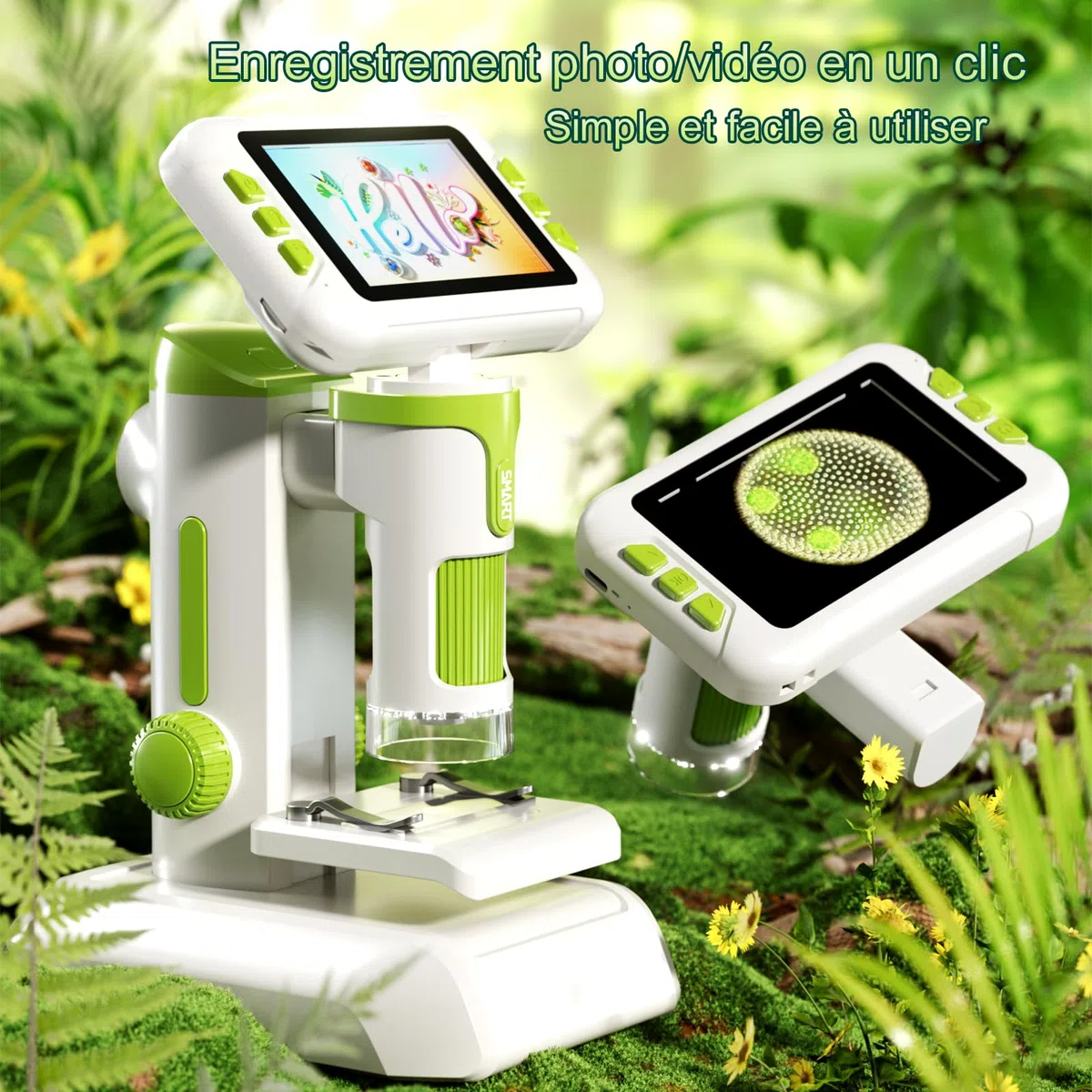 Microscope Enfant Portable 1600x Zoom, 4" Écran IPS avec Photos et Vidéos, Carte TF 32G, Rechargeable Batterie, Connexion PC directe, Kit d'Expériences Scientifiques pour Les de 6 à 12 Ans