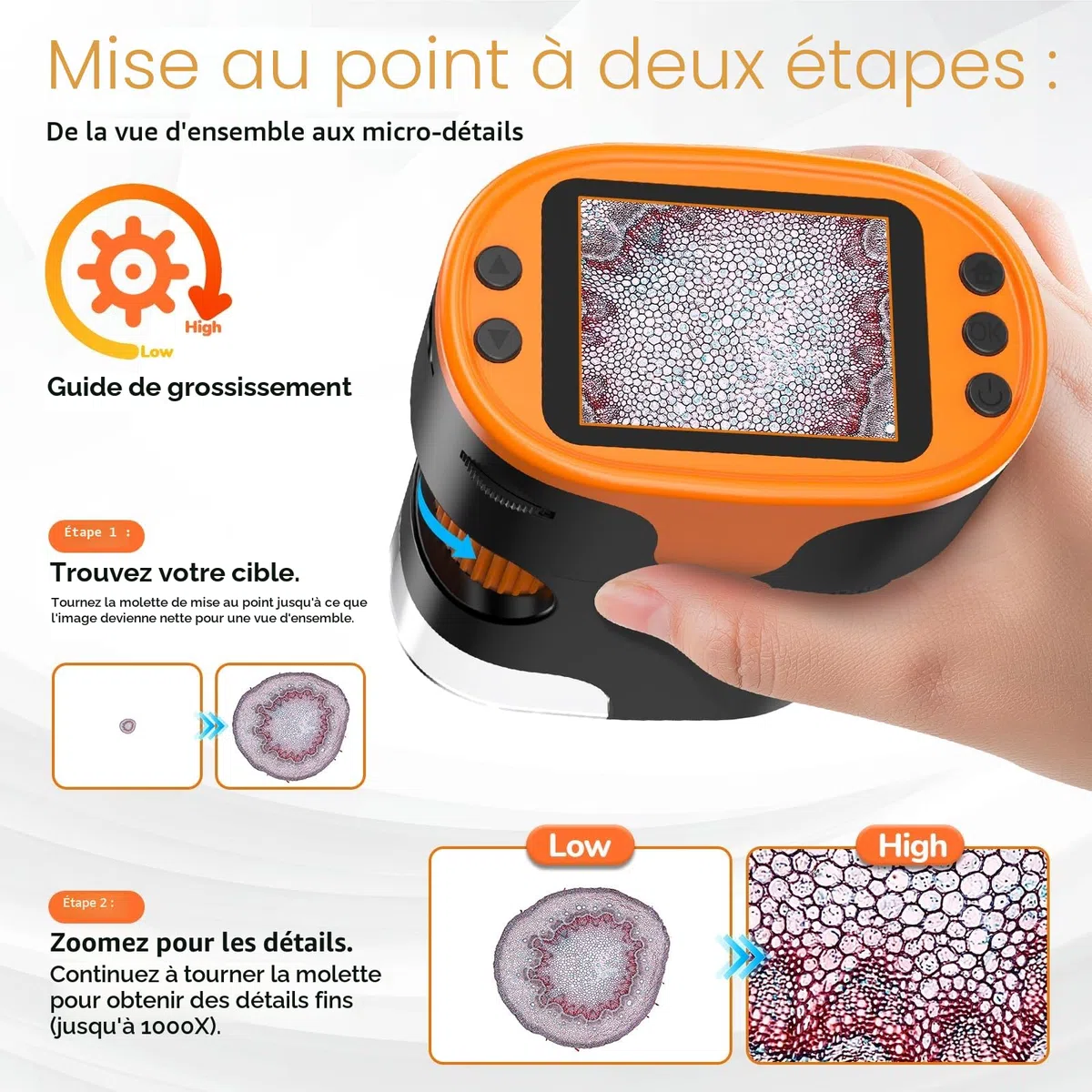 Microscope Numérique avec Écran de Poche pour Enfants: Loupe Rechargeable Mini Bijoux Jouet Éducatif Scientifique STEM Cadeau de Noël Filles Garçons de 4 à 12 avec Carte 32G Coque EVA