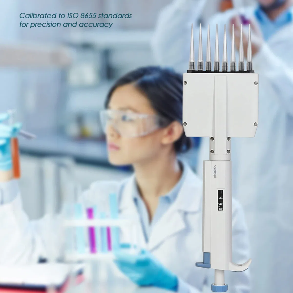 Pipette 8 Canaux Volume Réel 8 Canaux 50 300Μl Pipette Mécanique Manuelle Pipette Pipette Outil de Pipette Répéteur Variable 8 Canaux