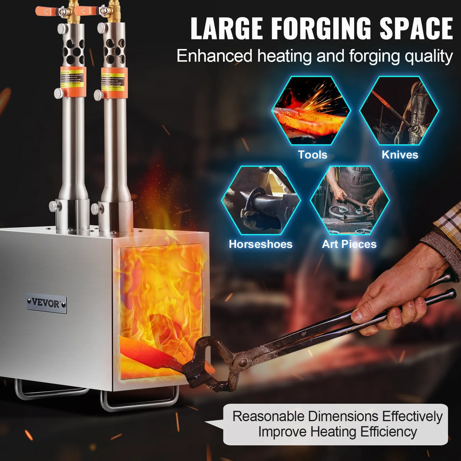 VEVOR Forge à Gaz Propane Portable, Four de Forge à Gaz Carré avec 2 Brûleurs, Température Max 1427 ℃, Outils et Équipements de Forgeage au Gaz en Inox, pour Couteliers Maréchaux-Ferrants Forgerons