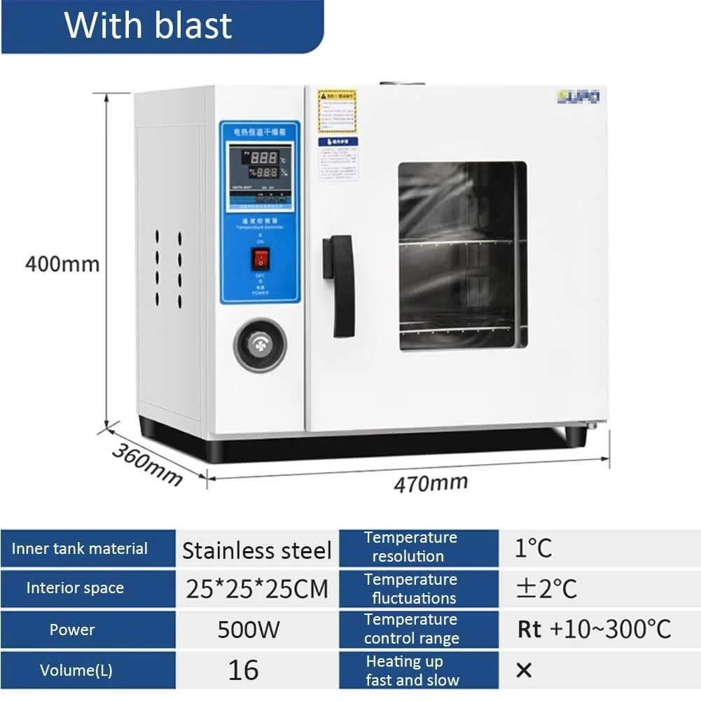 Four de laboratoire, four de séchage à convection à air forcé, 500 W/800 W, souffle à température constante de laboratoire 220 V/RT + 50-280 ℃,16L