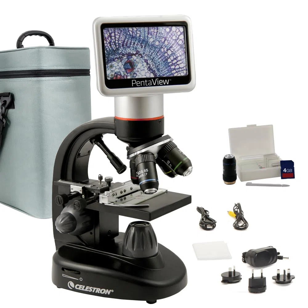 Celestron 44348 Microscope numérique PentaView à écran LCD, grossissement 40x-60x, noir/argenté