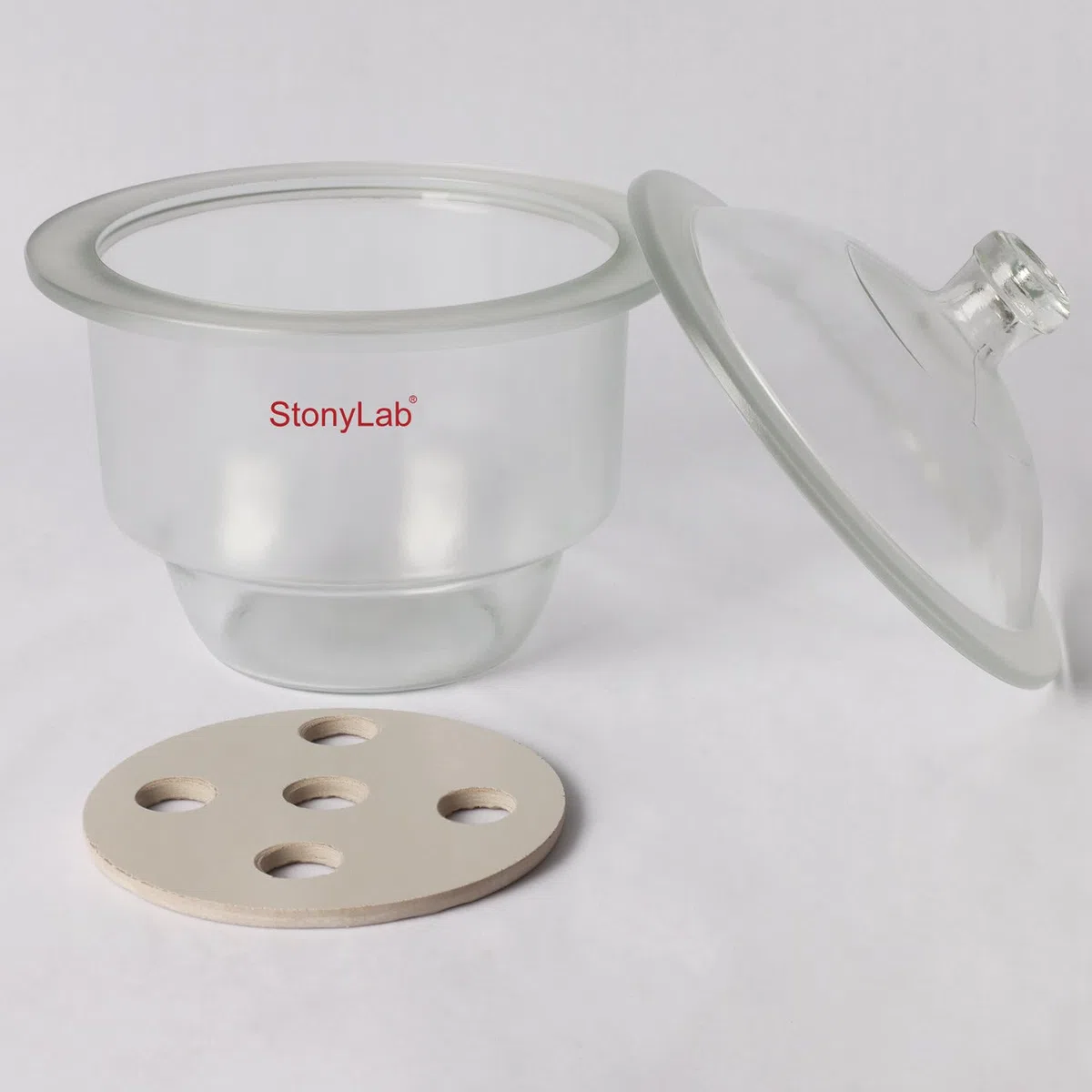 stonylab Dessiccateur en Verre, Dessiccateur de Laboratoire avec Couvercle à Bouton et Plaque en Porcelaine de ID:180 mm pour Recherche en Laboratoire