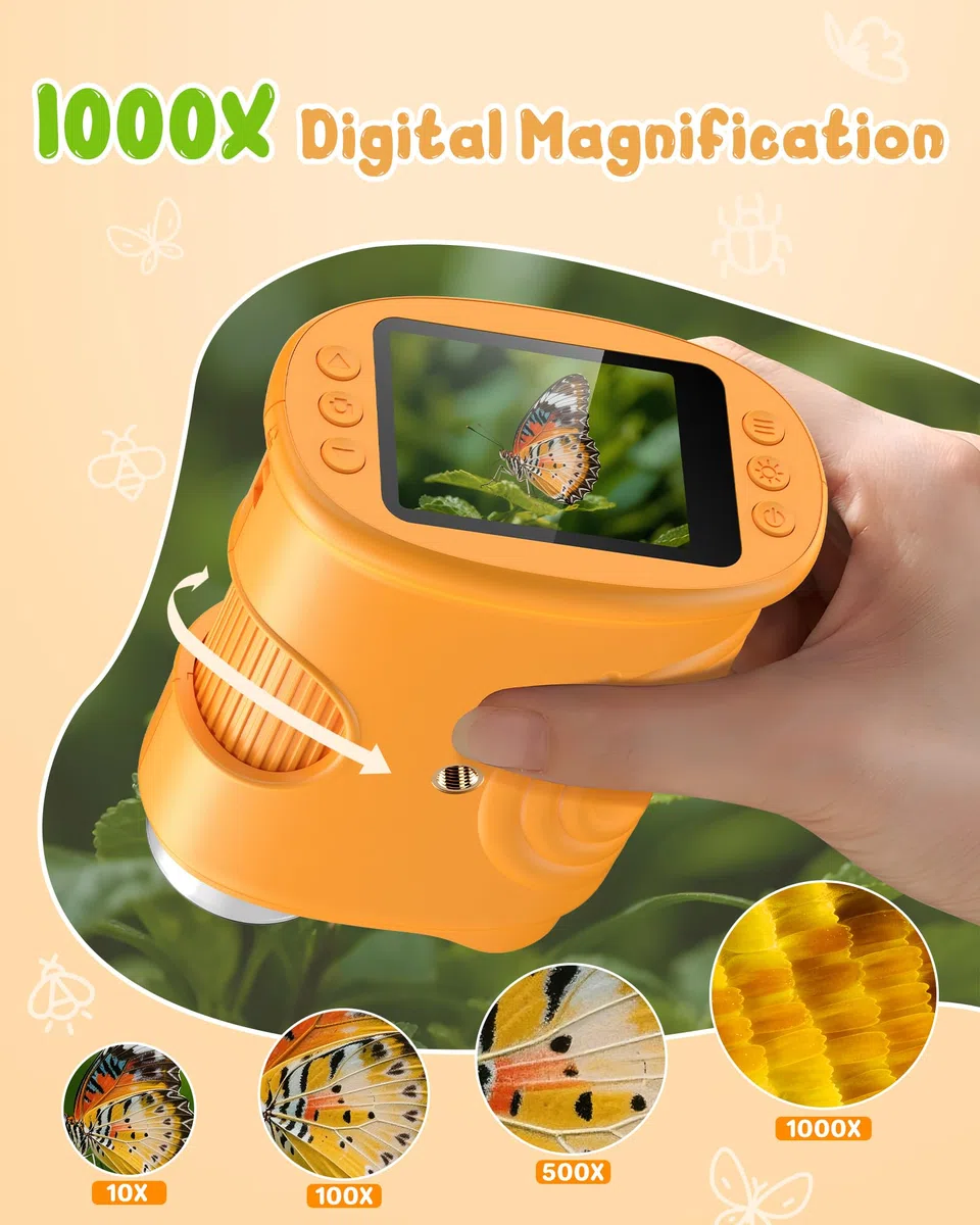 1000X Microscope Enfant Portable Loupe: Microscope NuméRique pour 2.0" IPS Pouces - Cadeau Fille 4-12 Ans Garcon Fille - Mini Magnifying Glass - Kids Jouet