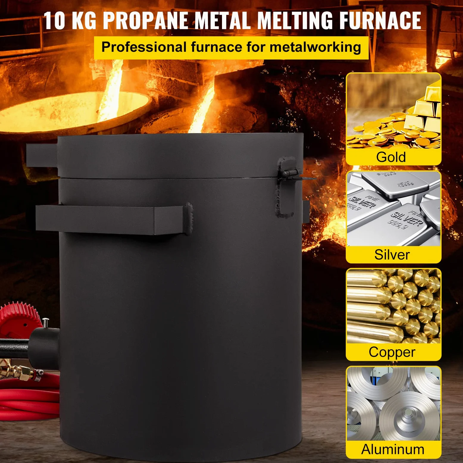 VEVOR Forge à Gaz Propane Four de Fusion 76,8 kW·h avec Creuset Graphite 10 kg, Four de Fusion de Métaux Chauffage Rapide et Efficace avec Brûleur à Gaz pour Fondre Cuivre Or Argent Aluminium Zinc