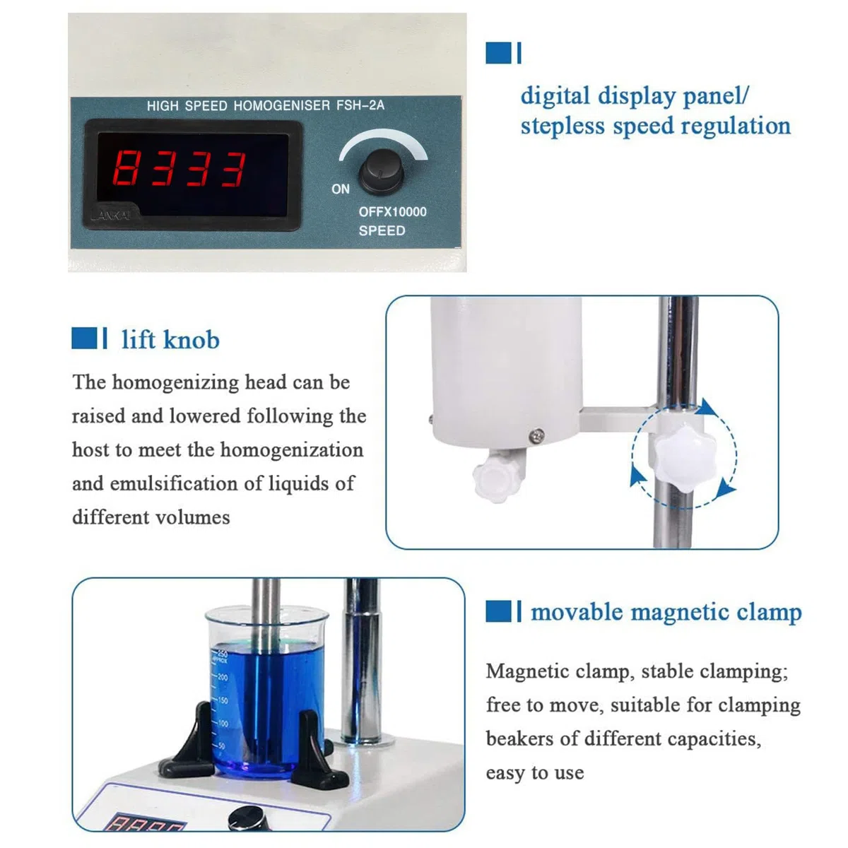 Émulsifiant de Dispersion de Laboratoire d'homogénéisateur à Grande Vitesse 5~1000 ML Vitesse réglable 8000~22000 TR/Min avec 2 têtes de Travail