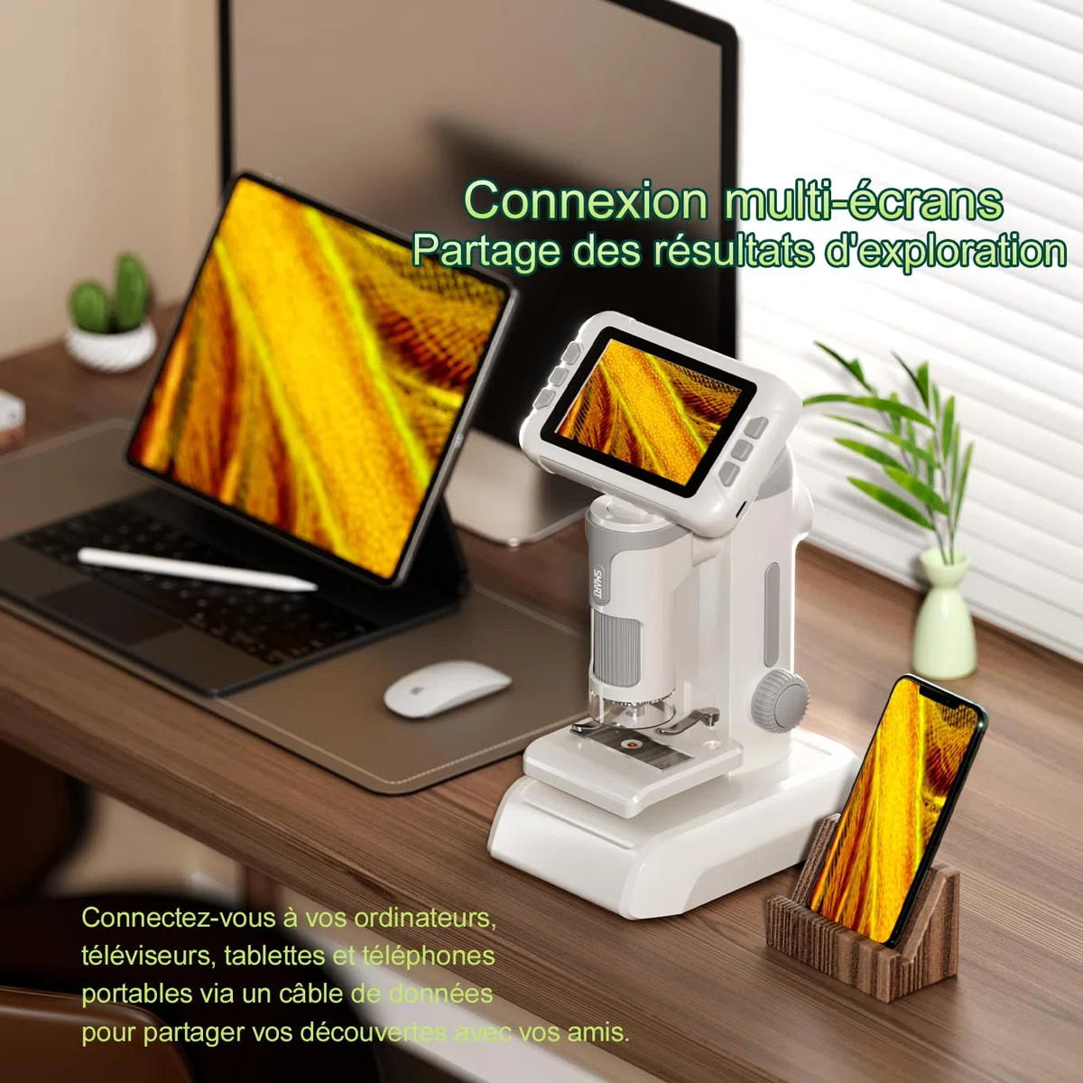 Microscope Enfant Portable 1600x Zoom, 4" Écran IPS avec Photos et Vidéos, Carte TF 32G, Rechargeable Batterie, Connexion PC directe, Kit d'Expériences Scientifiques pour Les de 6 à 12 Ans