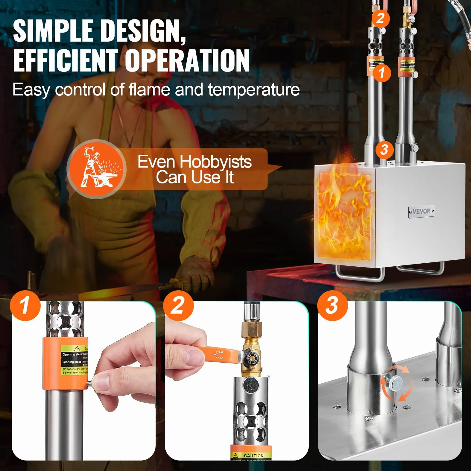 VEVOR Forge à Gaz Propane Portable, Four de Forge à Gaz Carré avec 2 Brûleurs, Température Max 1427 ℃, Outils et Équipements de Forgeage au Gaz en Inox, pour Couteliers Maréchaux-Ferrants Forgerons